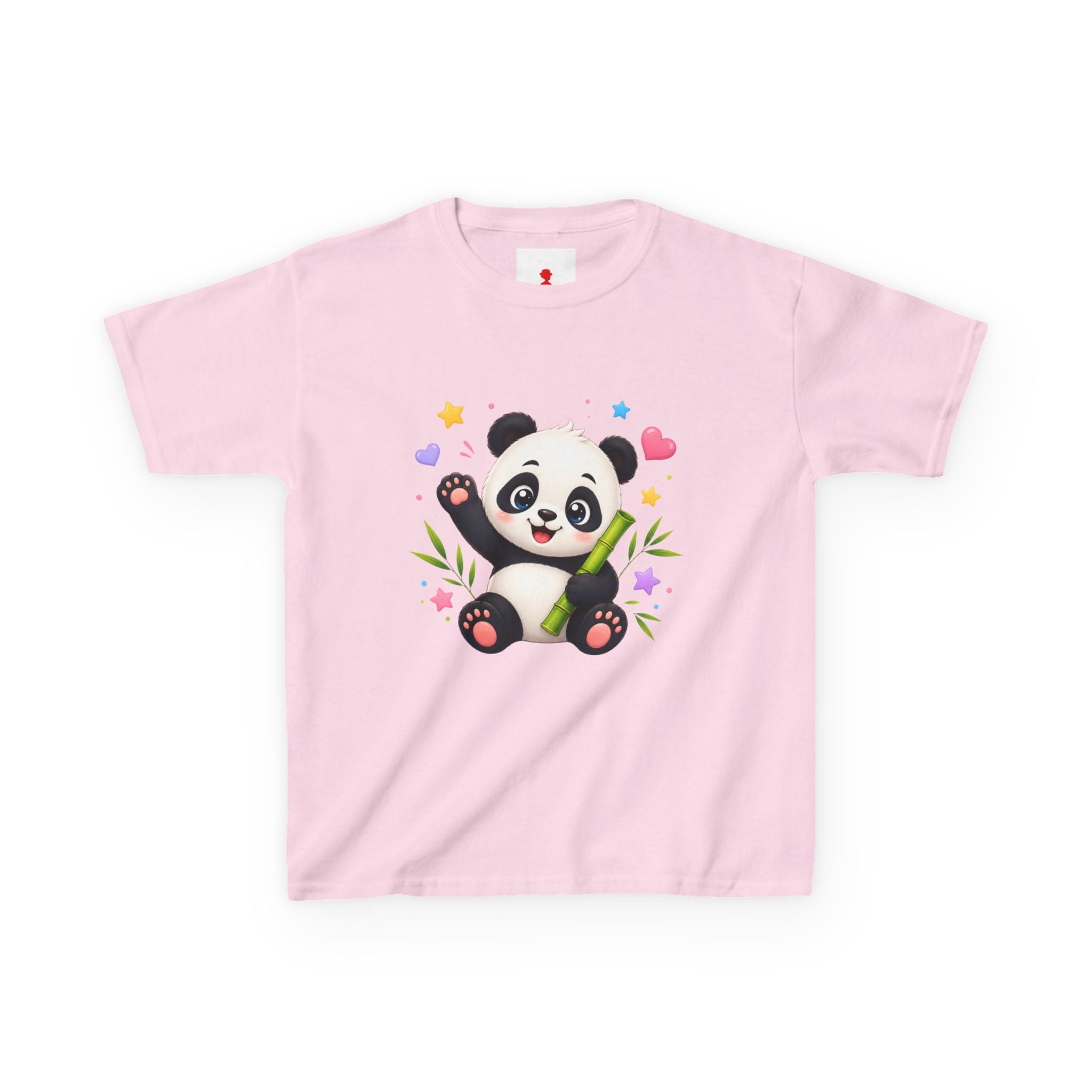 Cute Panda Kids T‑Shirt — Smiling Baby Panda with Hearts & Bamboo
