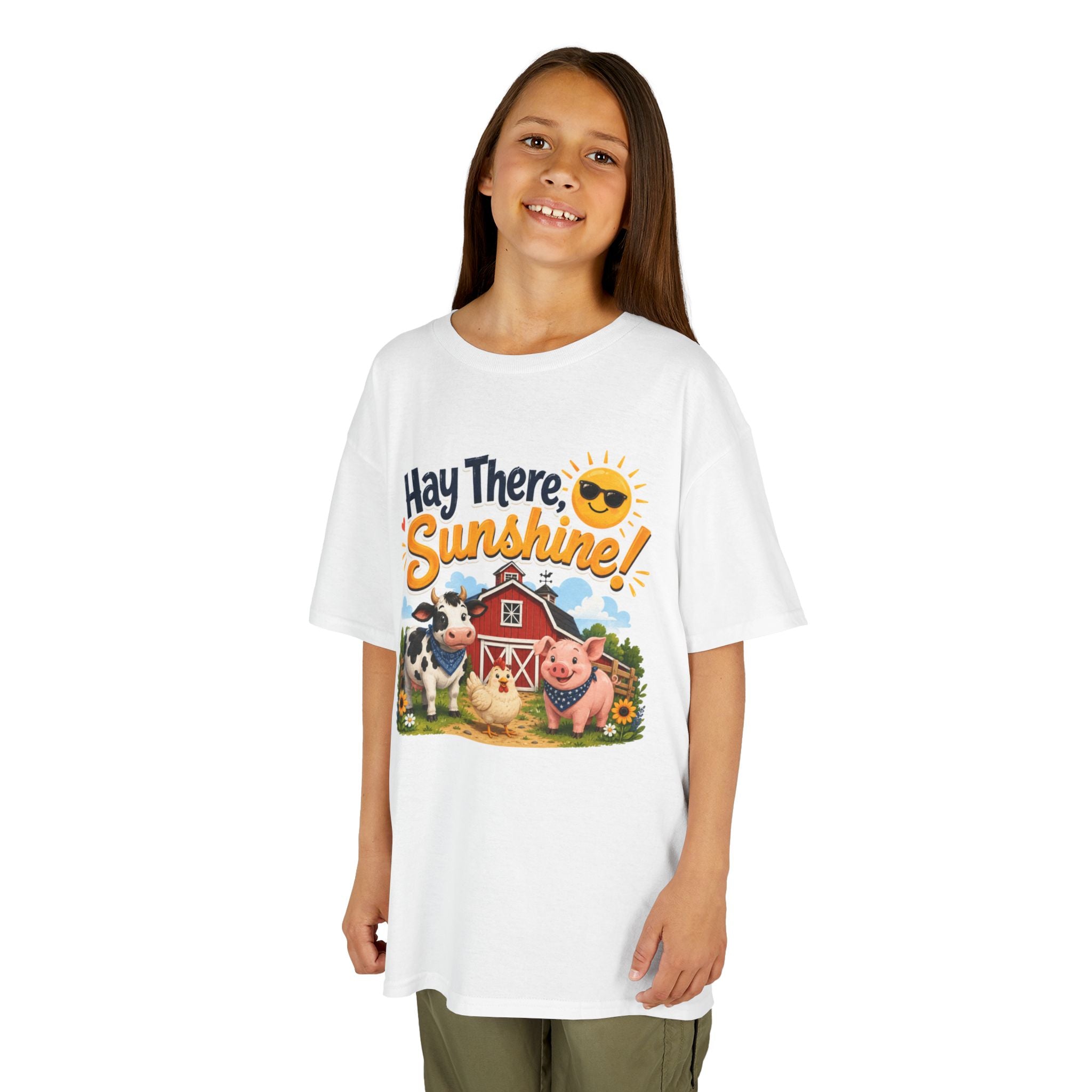 Kids Tee — "Hay There, Sunshine!" Farm Animal Graphic