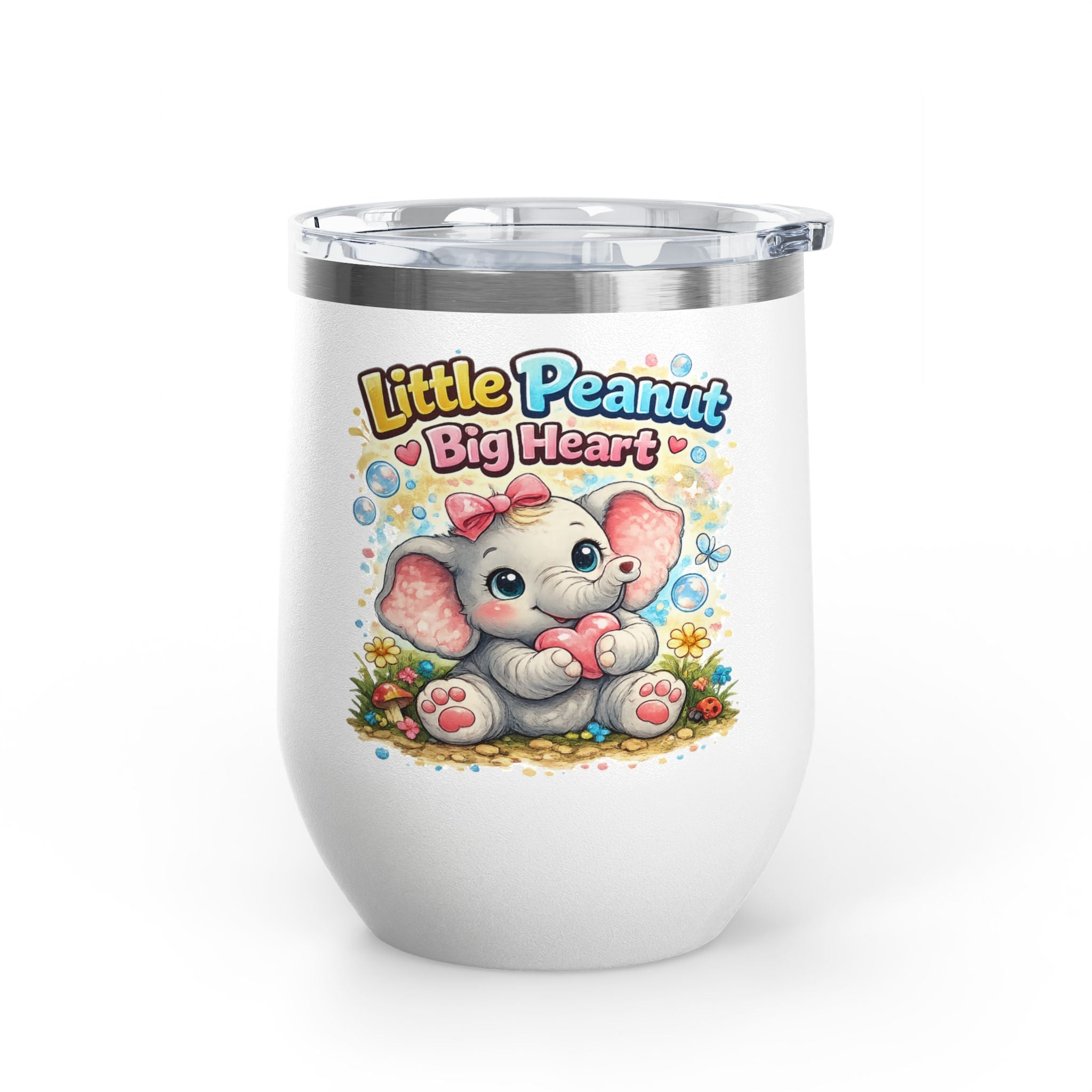 12oz Tumbler — 'Little Peanut Big Heart' Cute Baby Elephant Insulated Cup