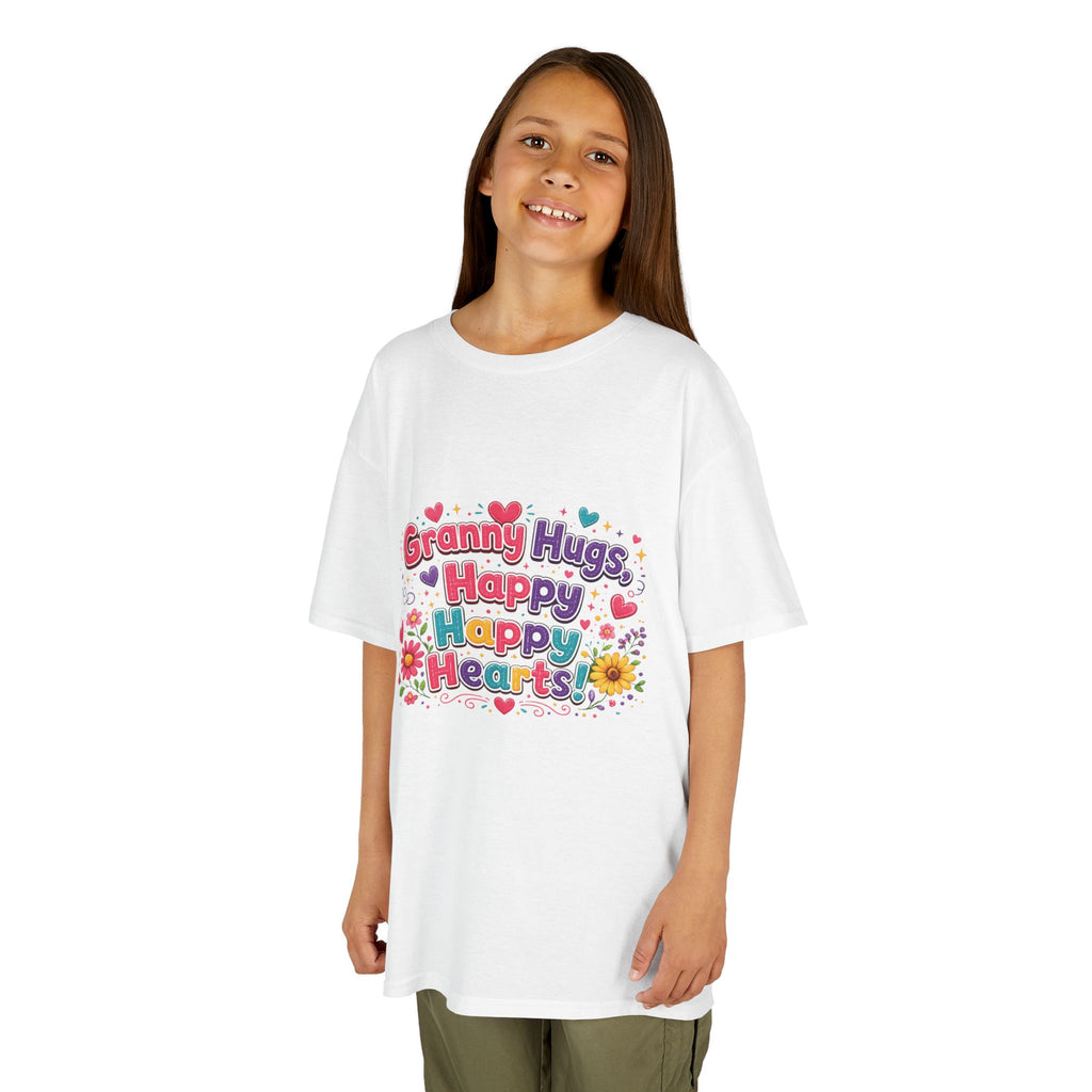 Granny Hugs Happy Hearts Kids Tee | Colorful Floral Kids Shirt