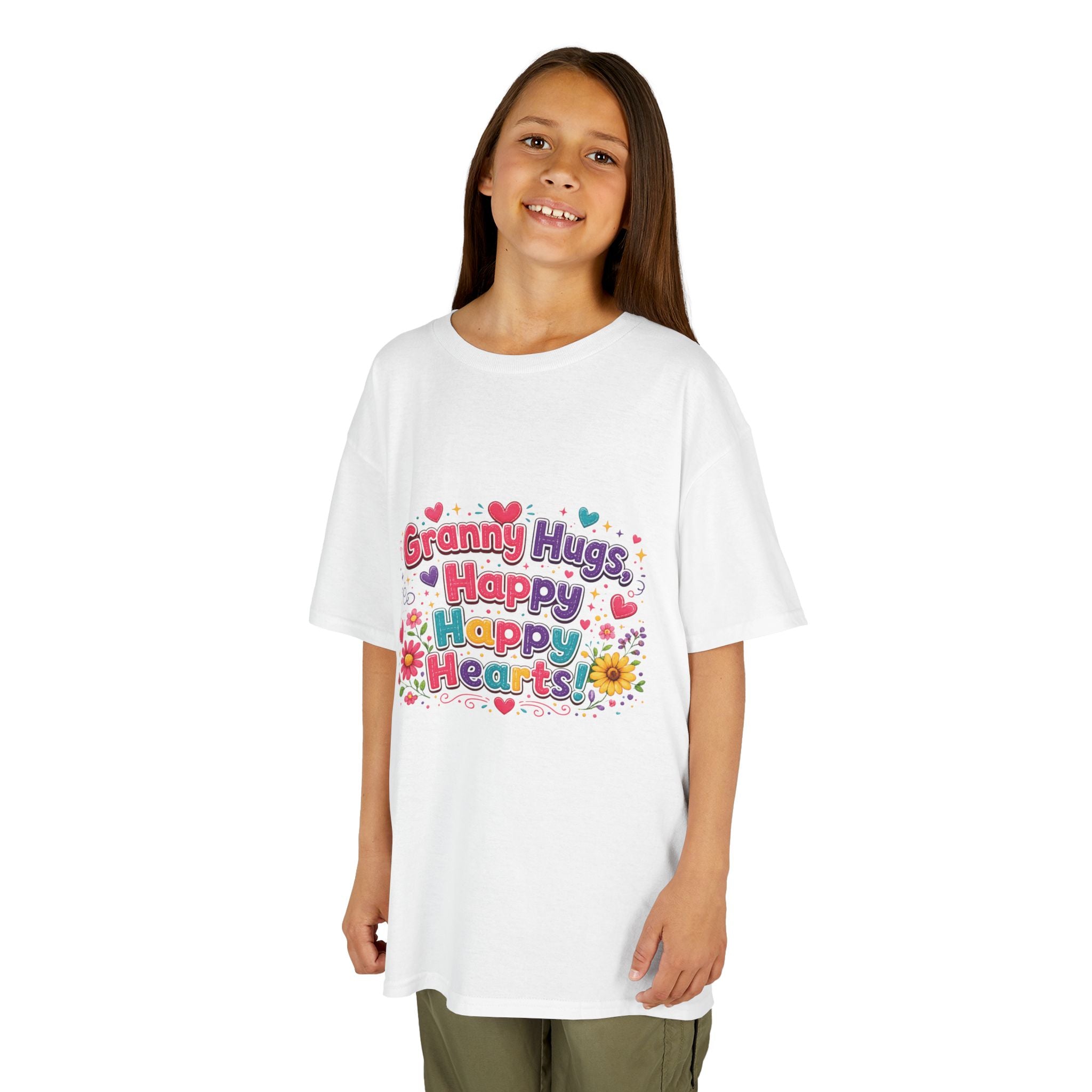 Granny Hugs Happy Hearts Kids Tee | Colorful Floral Kids Shirt