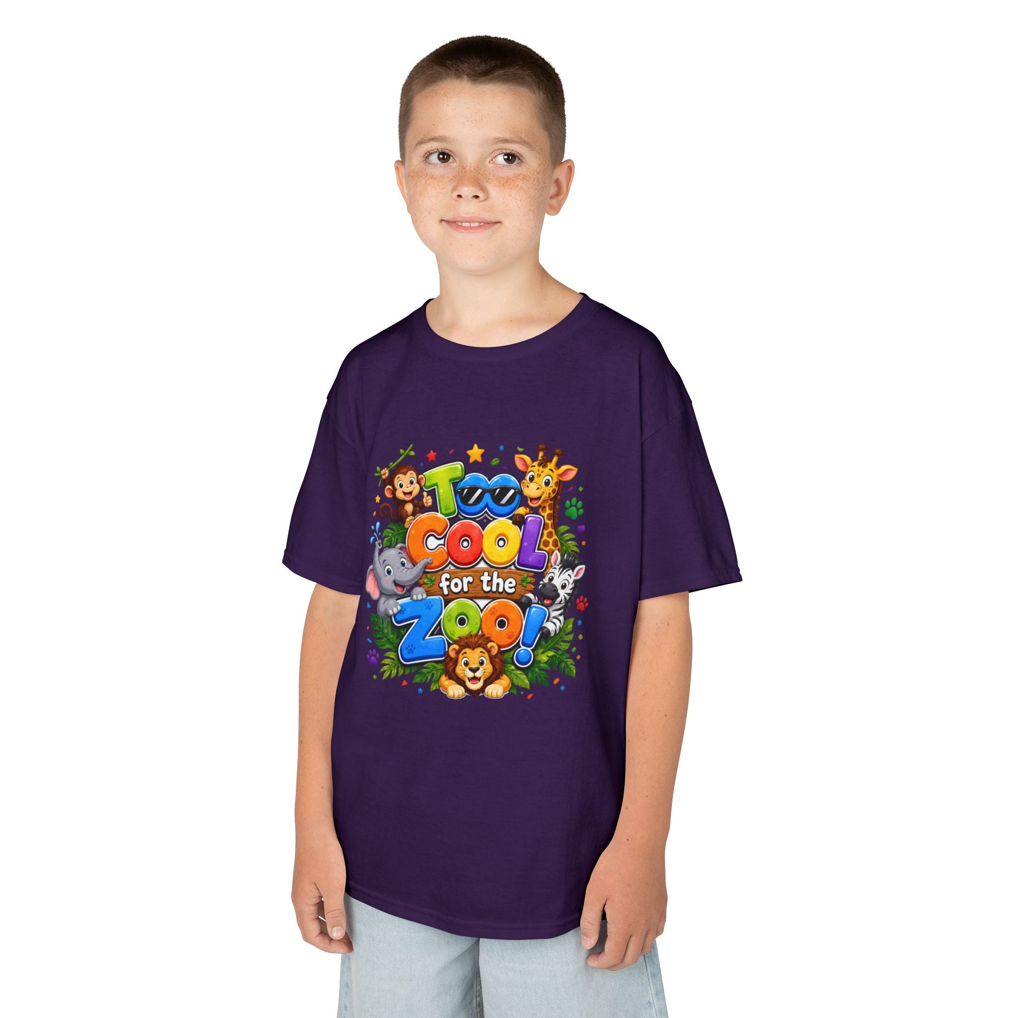 Kids Tee — "Too Cool for the Zoo" Colorful Animal Graphic