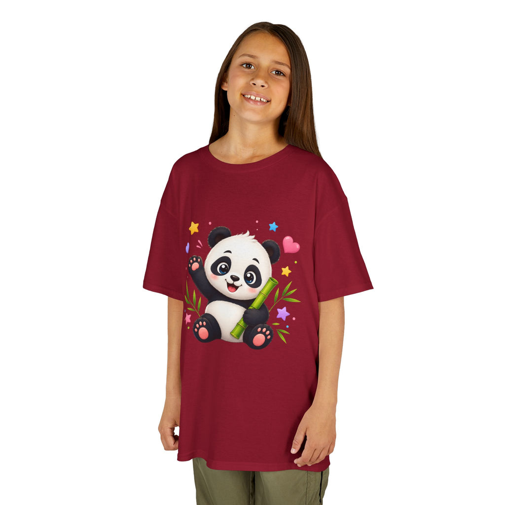 Cute Panda Kids T‑Shirt — Smiling Baby Panda with Hearts & Bamboo