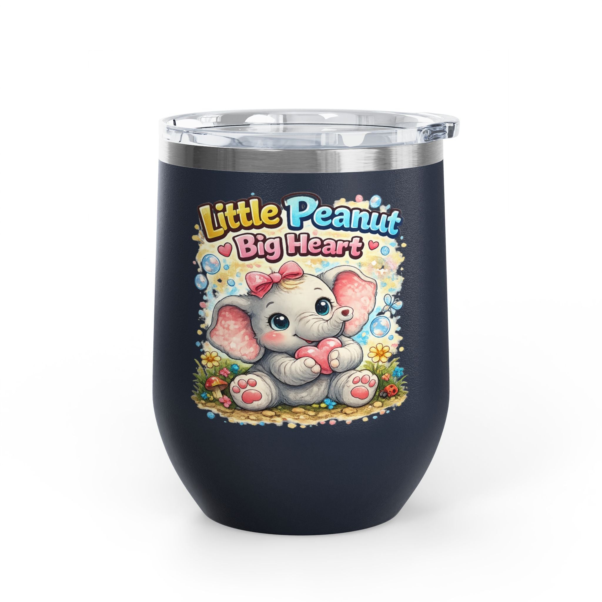 12oz Tumbler — 'Little Peanut Big Heart' Cute Baby Elephant Insulated Cup