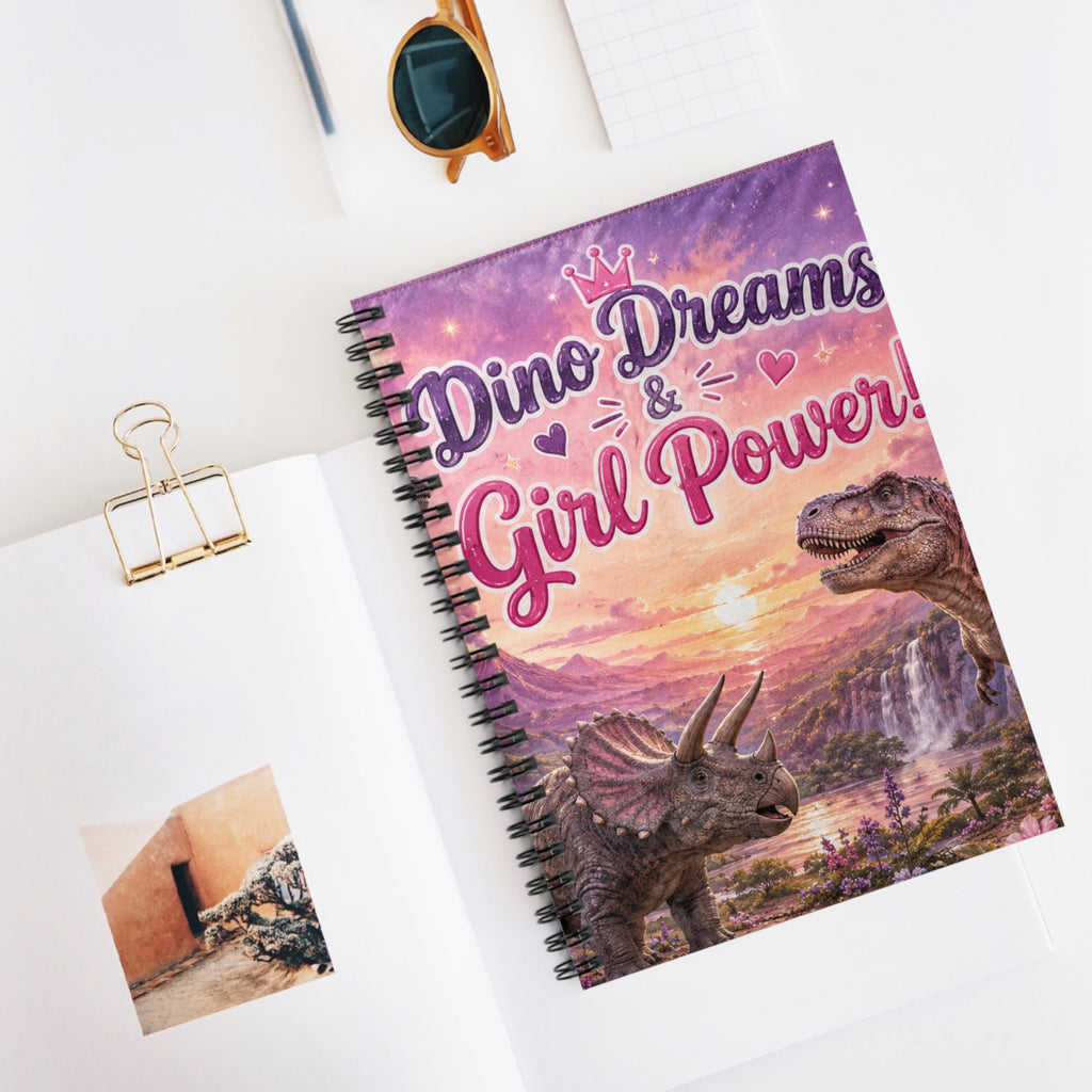Dino Dreams & Girl Power! Spiral Notebook — Cute Dinosaur Journal for Girls