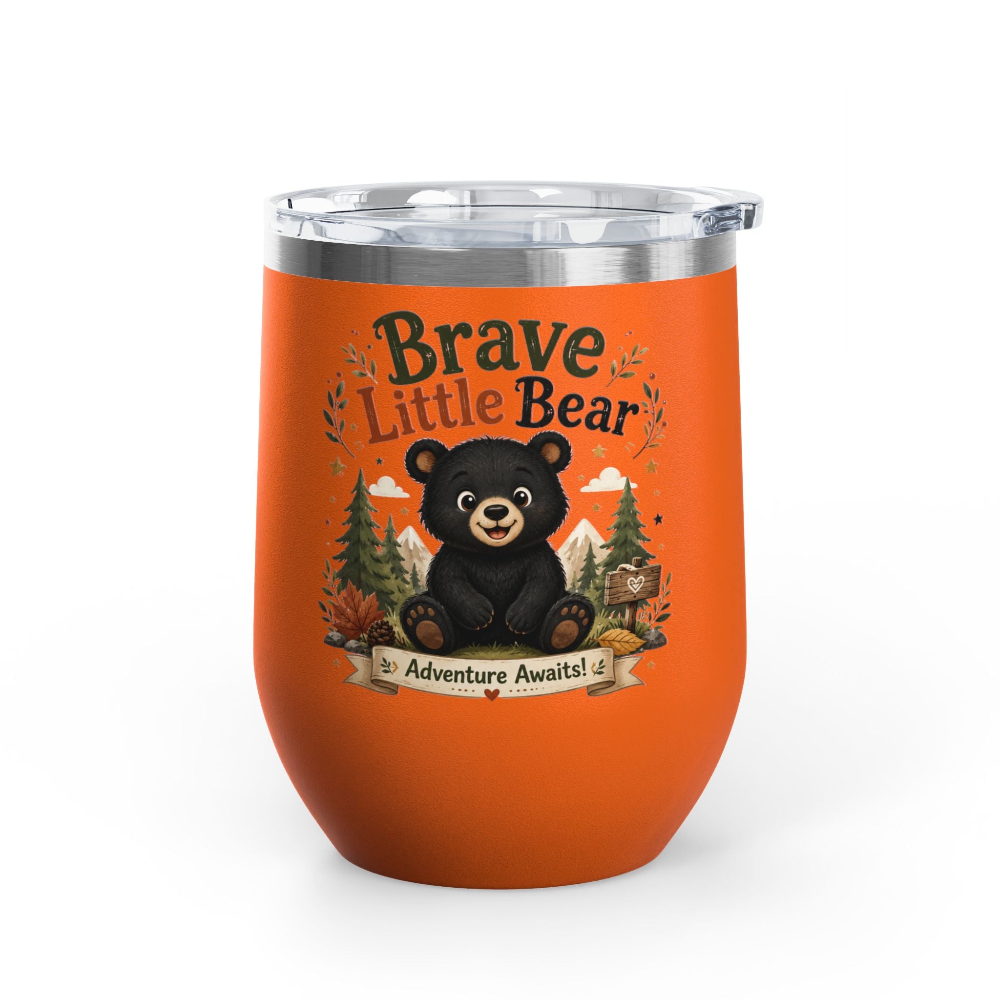 Brave Little Bear 12oz Tumbler — 'Adventure Awaits' Insulated Travel Cup