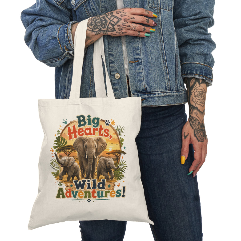 Big Hearts, Wild Adventures! Elephant Tote Bag — Natural Canvas Eco Shopper
