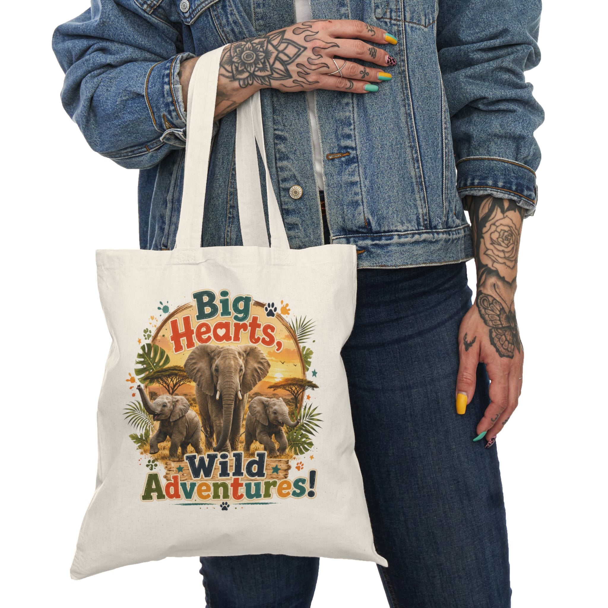 Big Hearts, Wild Adventures! Elephant Tote Bag — Natural Canvas Eco Shopper