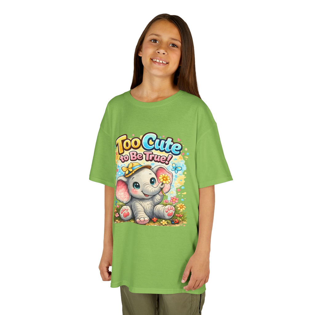 Kids Tee — "Too Cute to Be True" Elephant Graphic