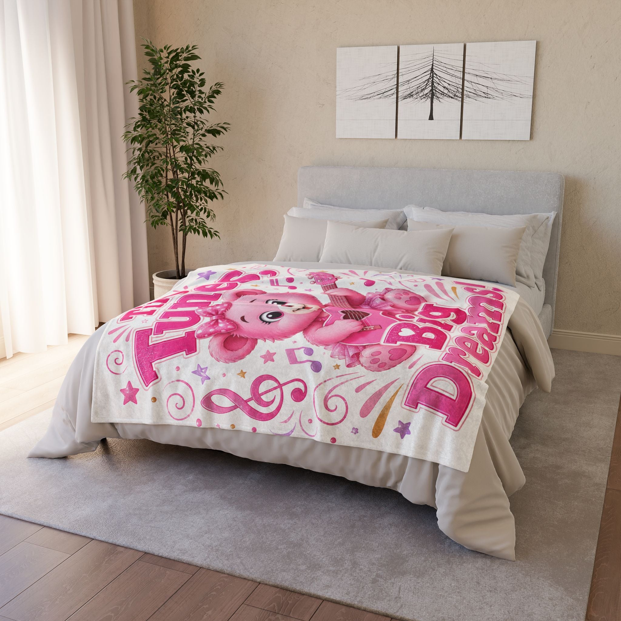 Plush Baby Blanket — "Tiny Tunes, Big Dreams!" Pink Teddy Guitar Throw