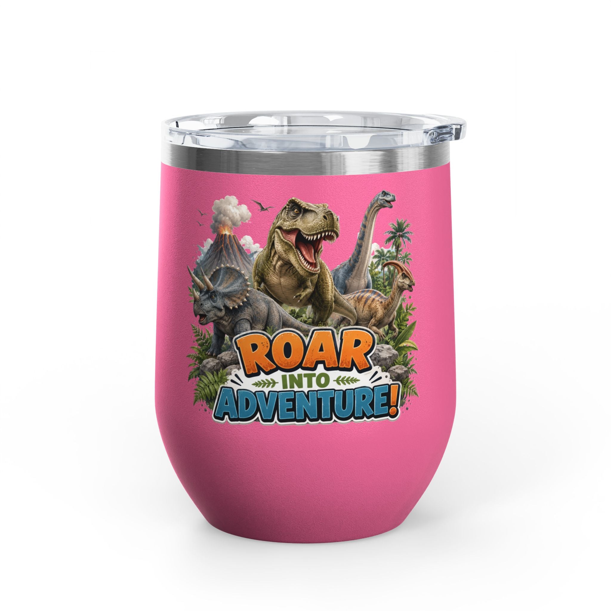 Roar Into Adventure! Dinosaur Tumbler – 12oz Stainless Steel Travel Cup