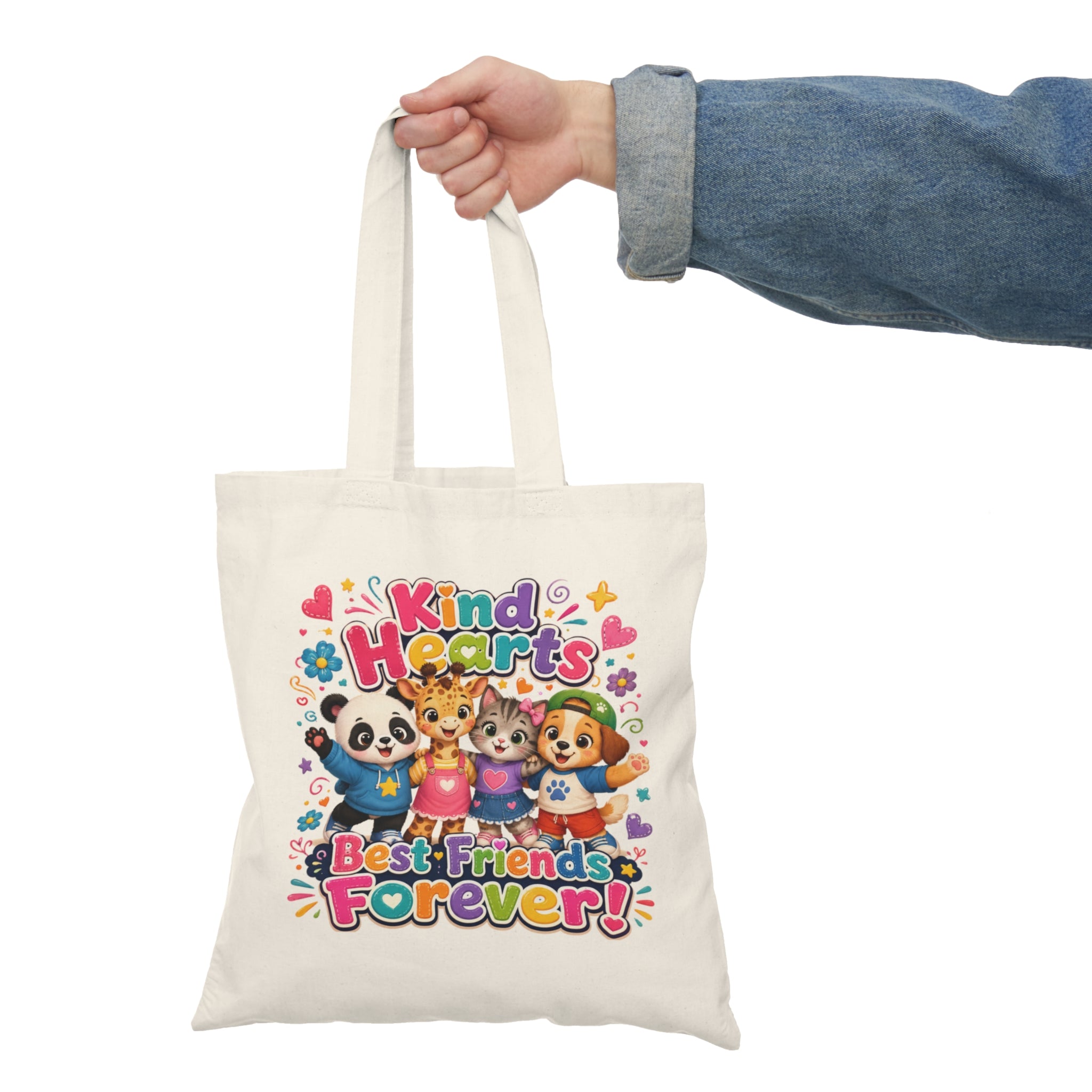 Kind Hearts Best Friends Forever Tote Bag — Cute Animal Friendship Canvas Tote