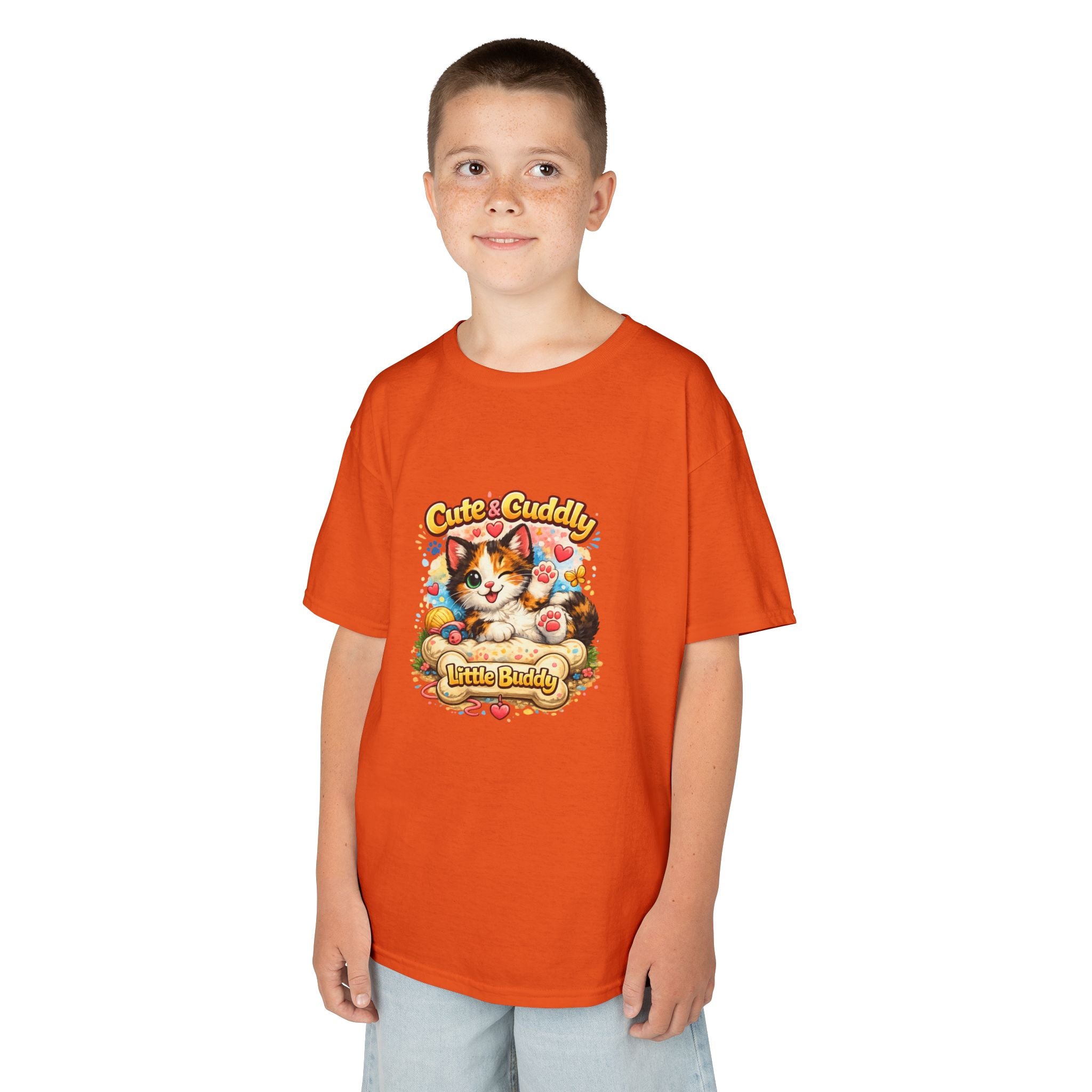 Kids T-Shirt — "Cute & Cuddly Little Buddy" Cat Graphic Tee