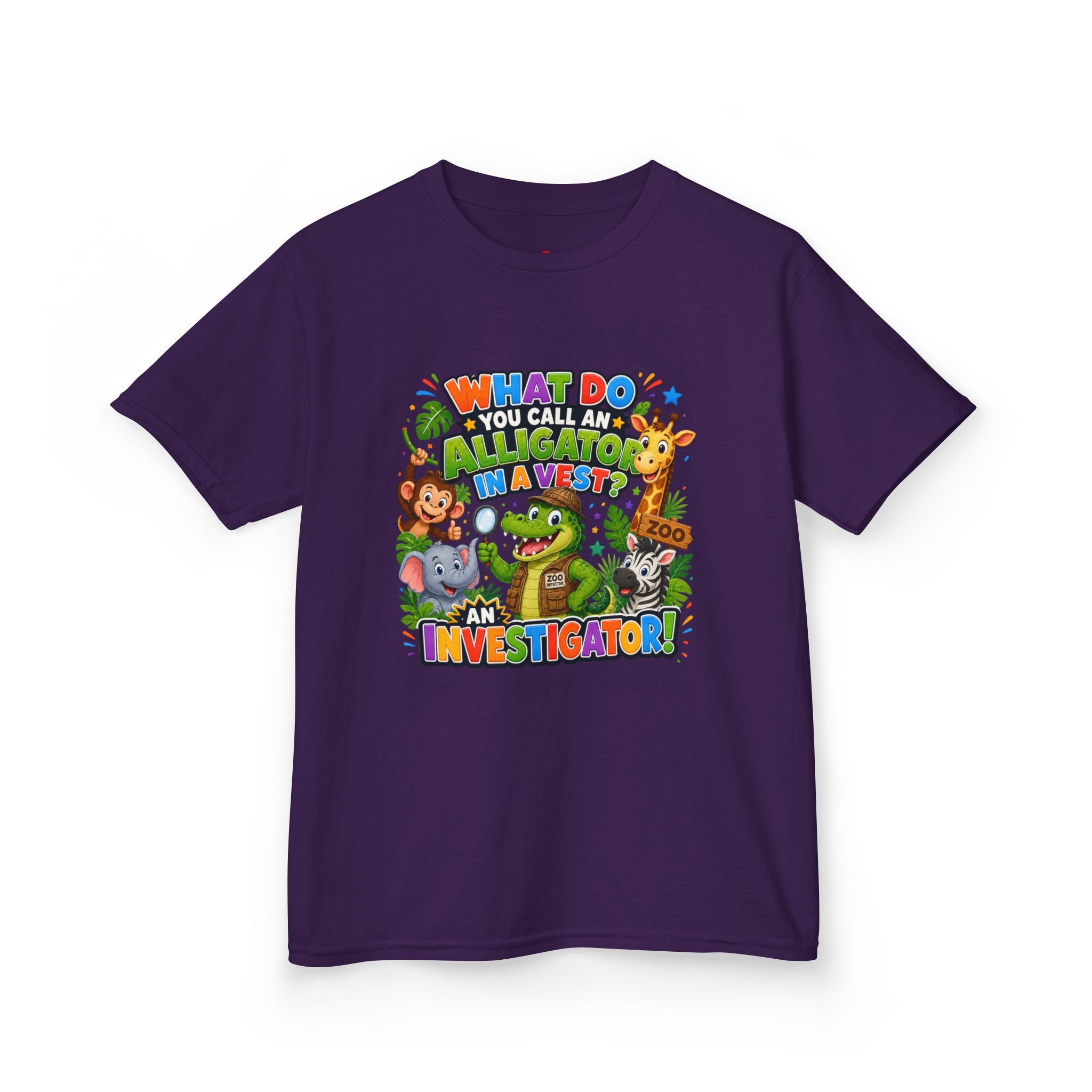 What Do You Call An Alligator? Investigator Kids T-Shirt | Cute Jungle Animals Puzzle