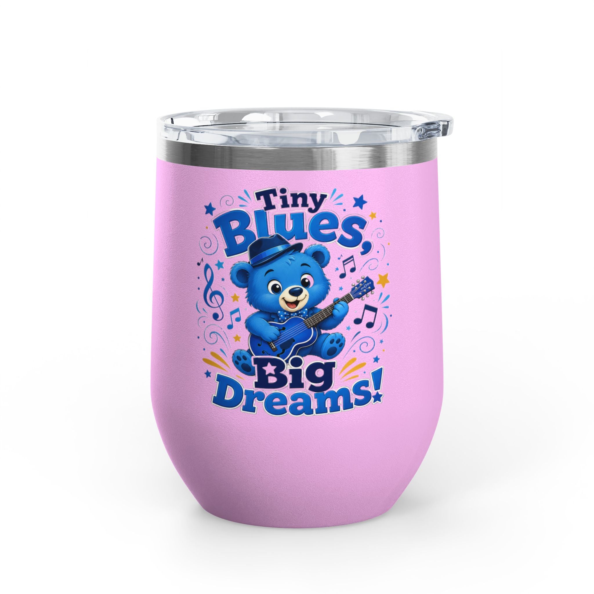 12oz Tumbler — "Tiny Blues Big Dreams" Cute Blue Bear Music Design