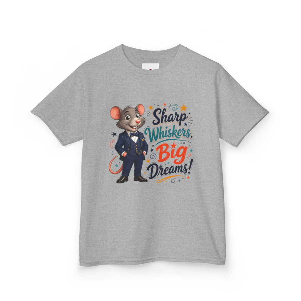 Kids Tee — "Sharp Whiskers, Big Dreams" Mouse Graphic