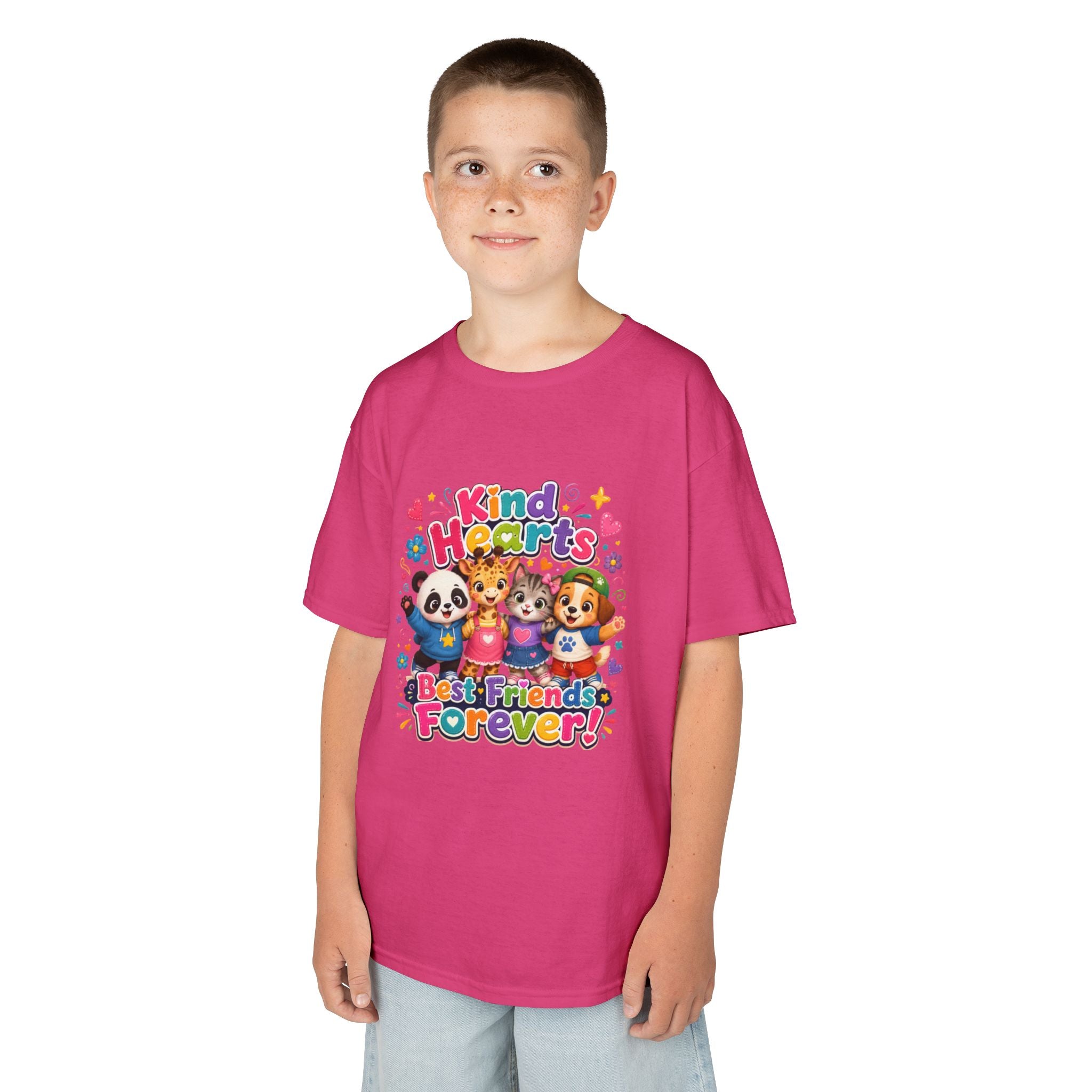 Kids Tee — "Kind Hearts Best Friends Forever" Colorful Cartoon Animals