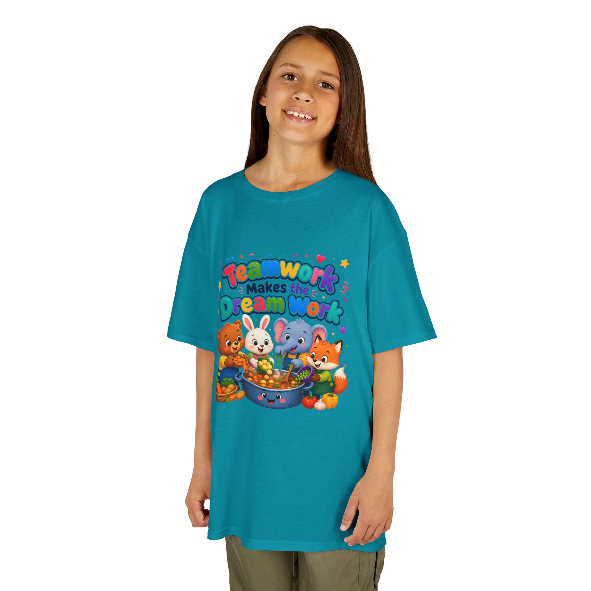 Kids Tee — “Teamwork Makes the Dream Work” Cute Animal Classroom Shirt