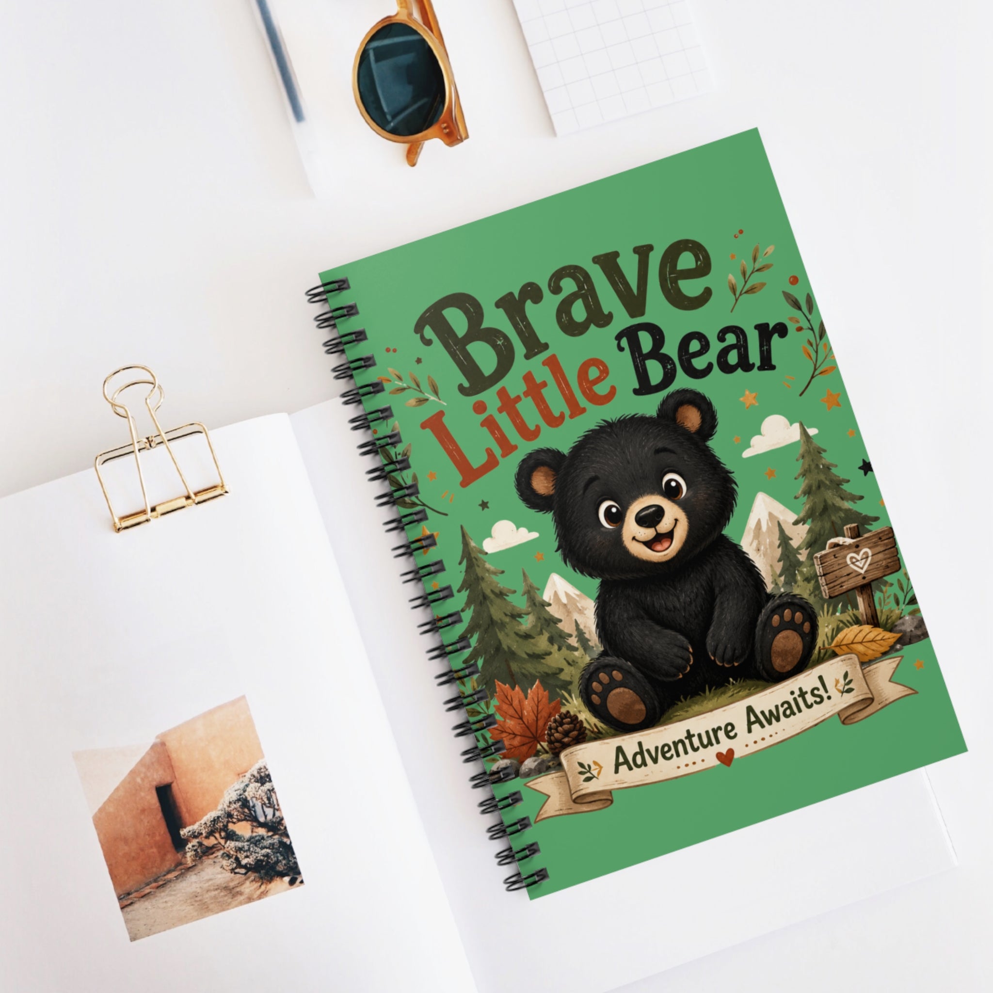 Brave Little Bear Spiral Notebook — 'Adventure Awaits' Ruled Journal for Kids