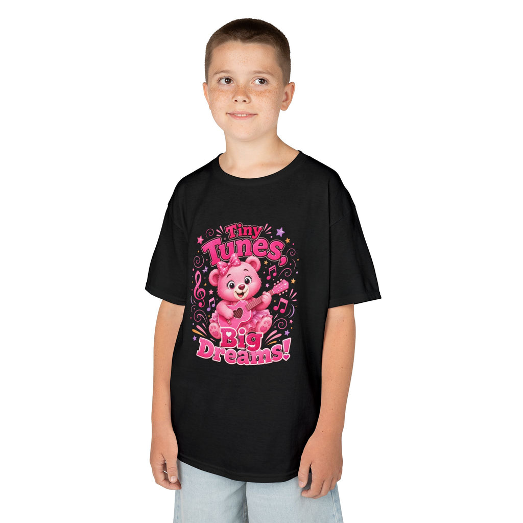 Kids T-Shirt — "Tiny Tunes, Big Dreams" Cute Pink Bear Music Tee