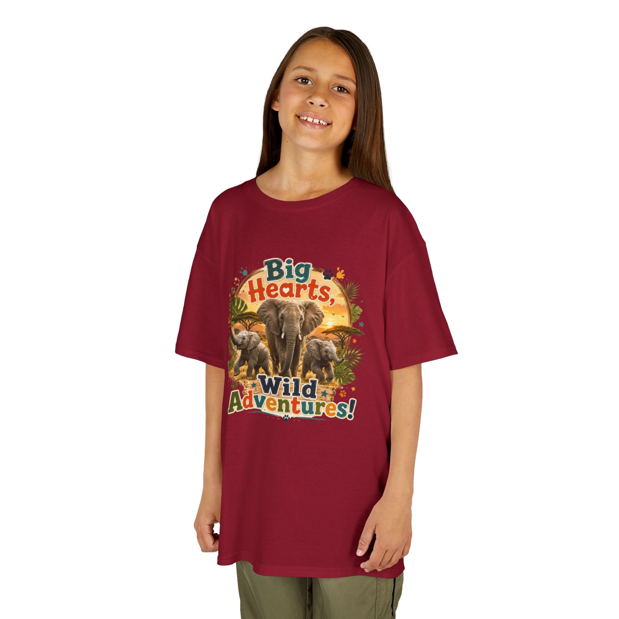 Kids T-Shirt — “Big Hearts, Wild Adventures!” Elephant Safari Shirt for Kids, Cute Animal Adventure Tee