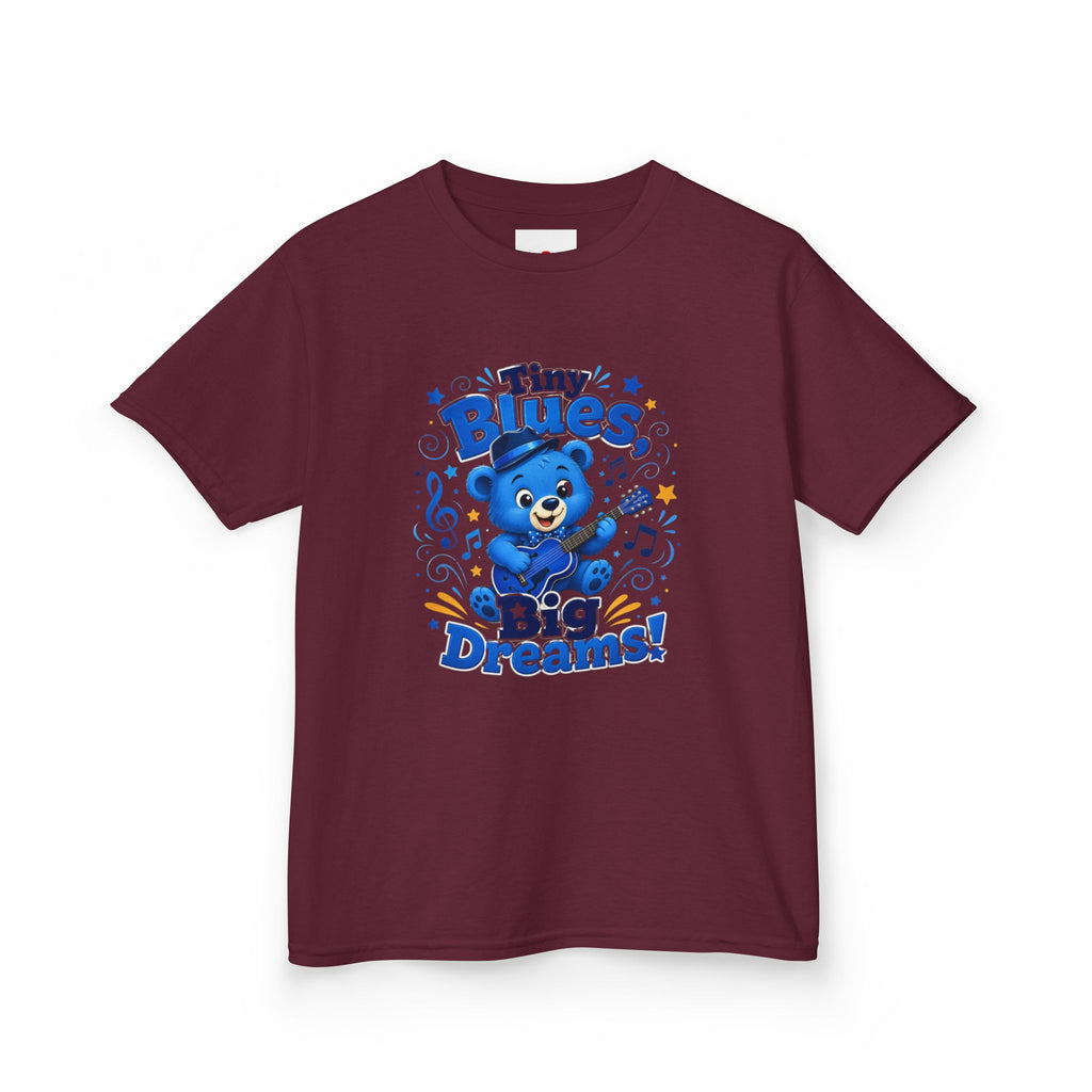 Kids Tee - "Tiny Blues, Big Dreams!" Cute Blue Bear Music Graphic