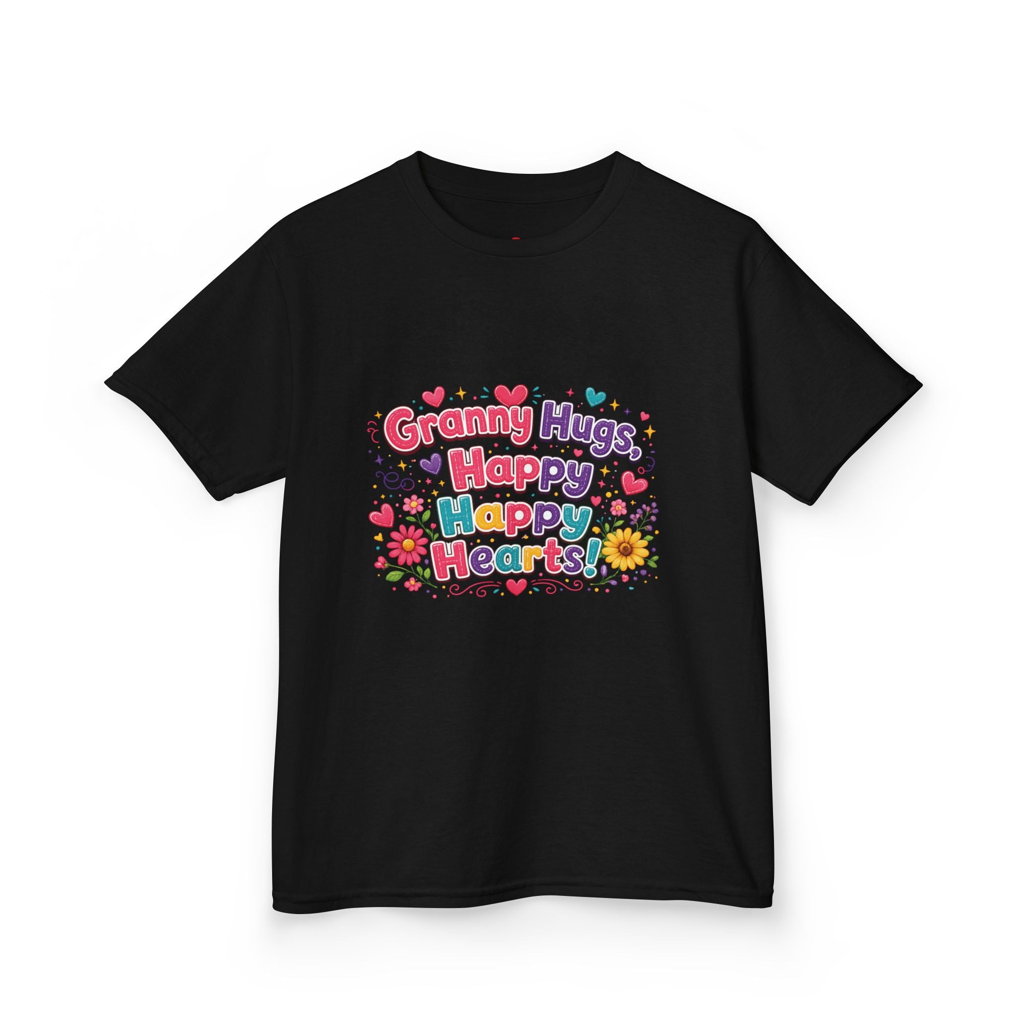 Granny Hugs Happy Hearts Kids Tee | Colorful Floral Kids Shirt