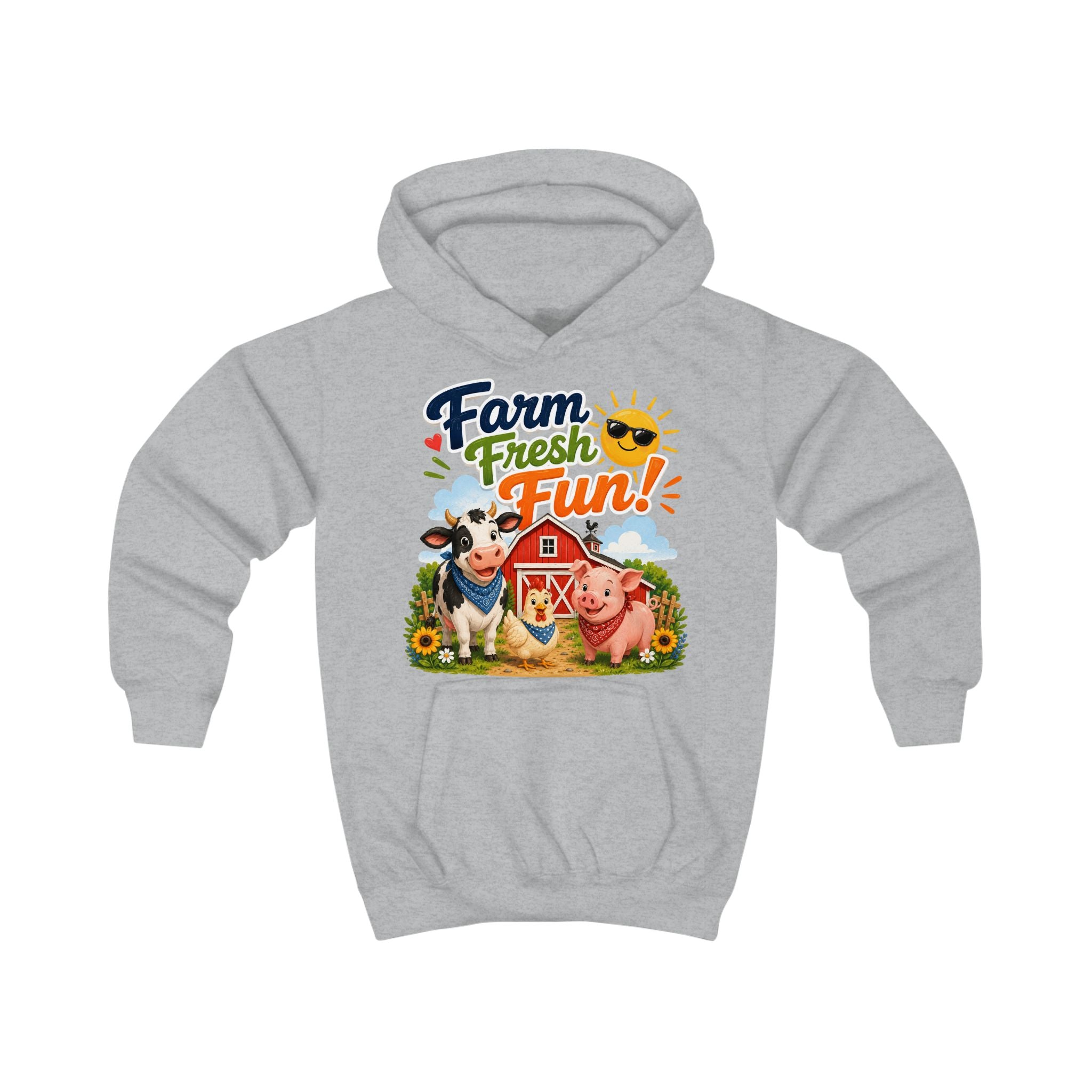 Farm Fresh Fun Kids Hoodie — Cute Cow & Pig Barnyard Design