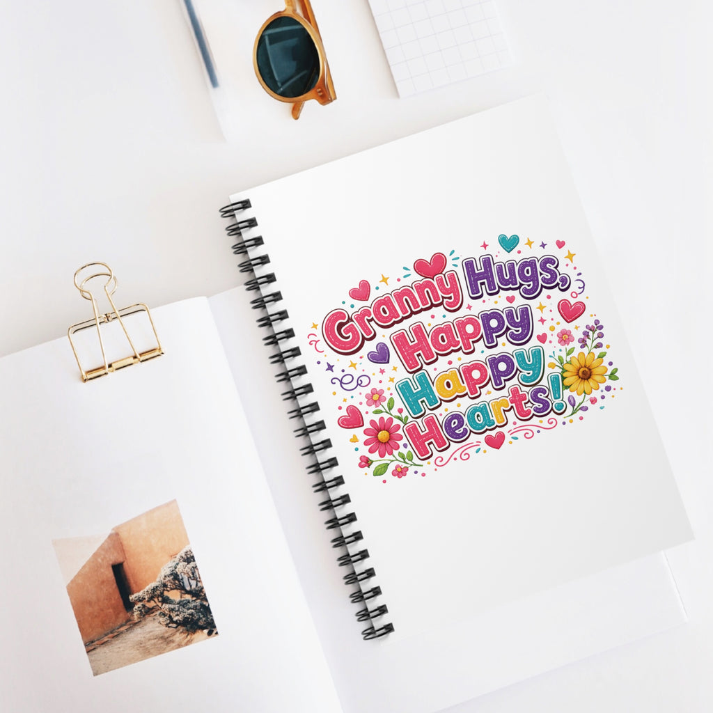 Granny Hugs Happy Happy Hearts Spiral Notebook | Floral Heart Illustration