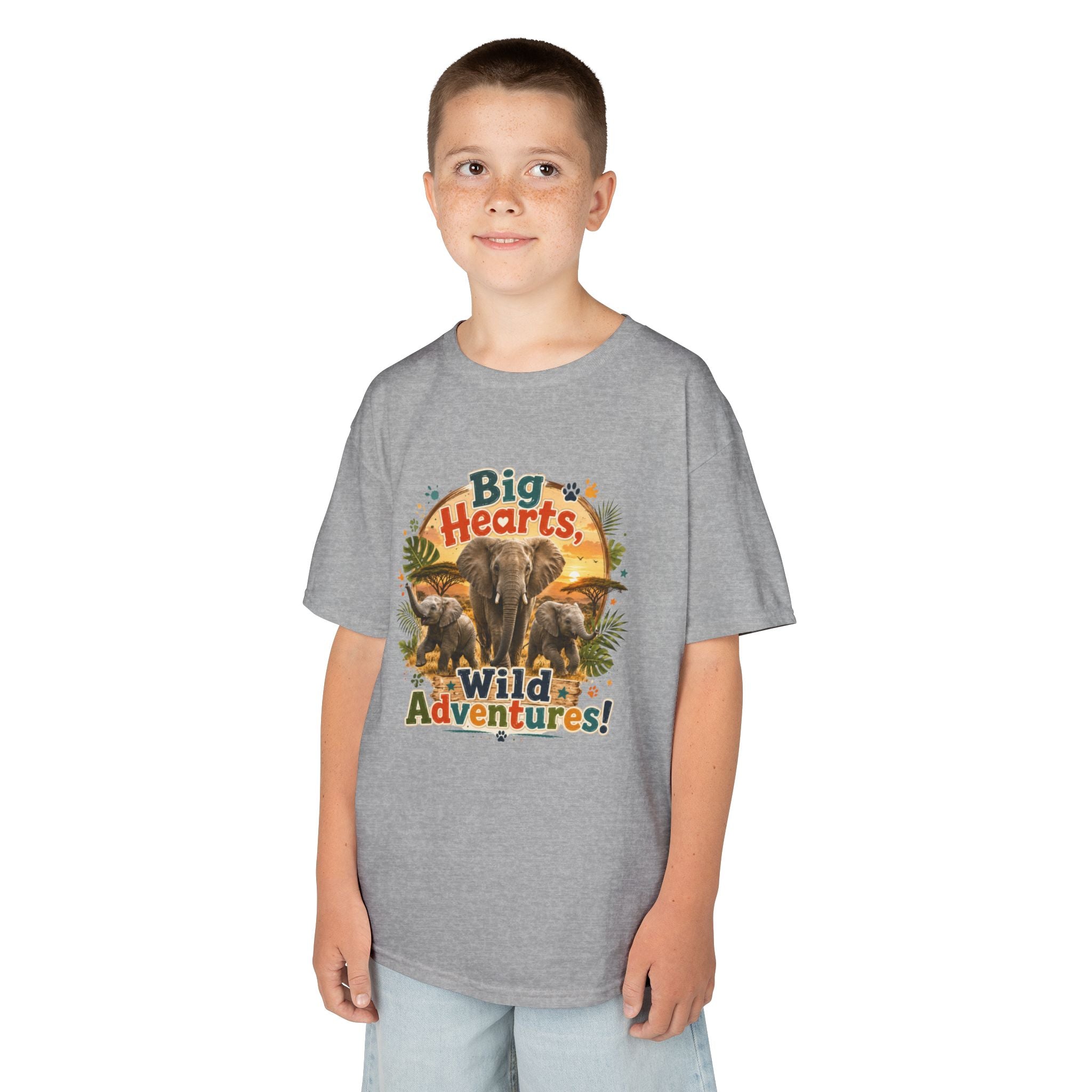 Kids T-Shirt — “Big Hearts, Wild Adventures!” Elephant Safari Shirt for Kids, Cute Animal Adventure Tee
