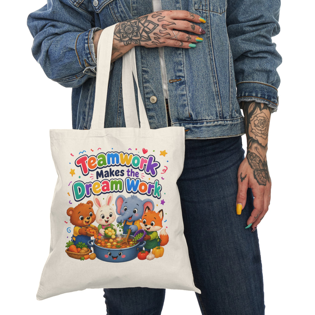 Teamwork Makes the Dream Work Tote Bag — Cute Kids Classroom Canvas Grocery Tote
