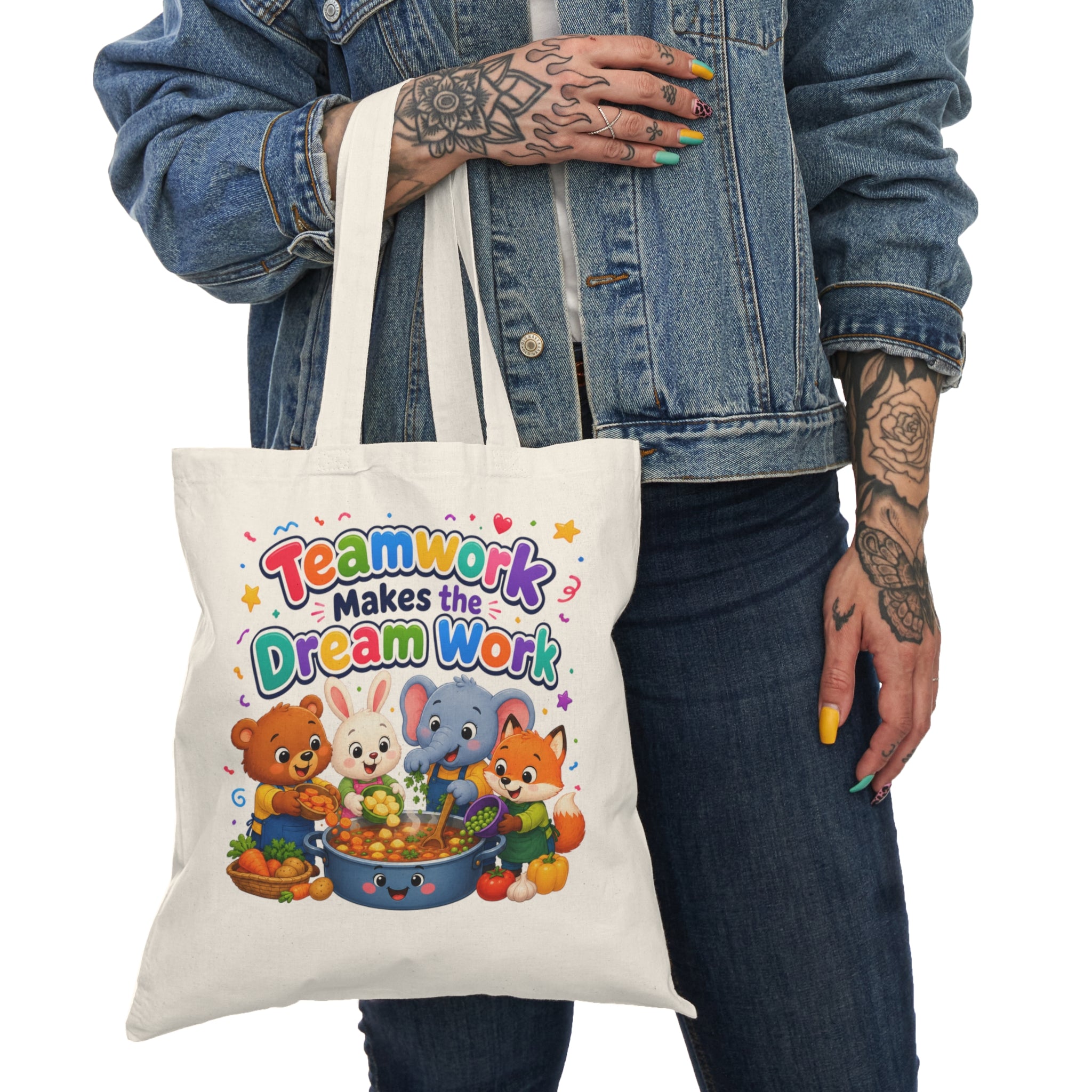 Teamwork Makes the Dream Work Tote Bag — Cute Kids Classroom Canvas Grocery Tote