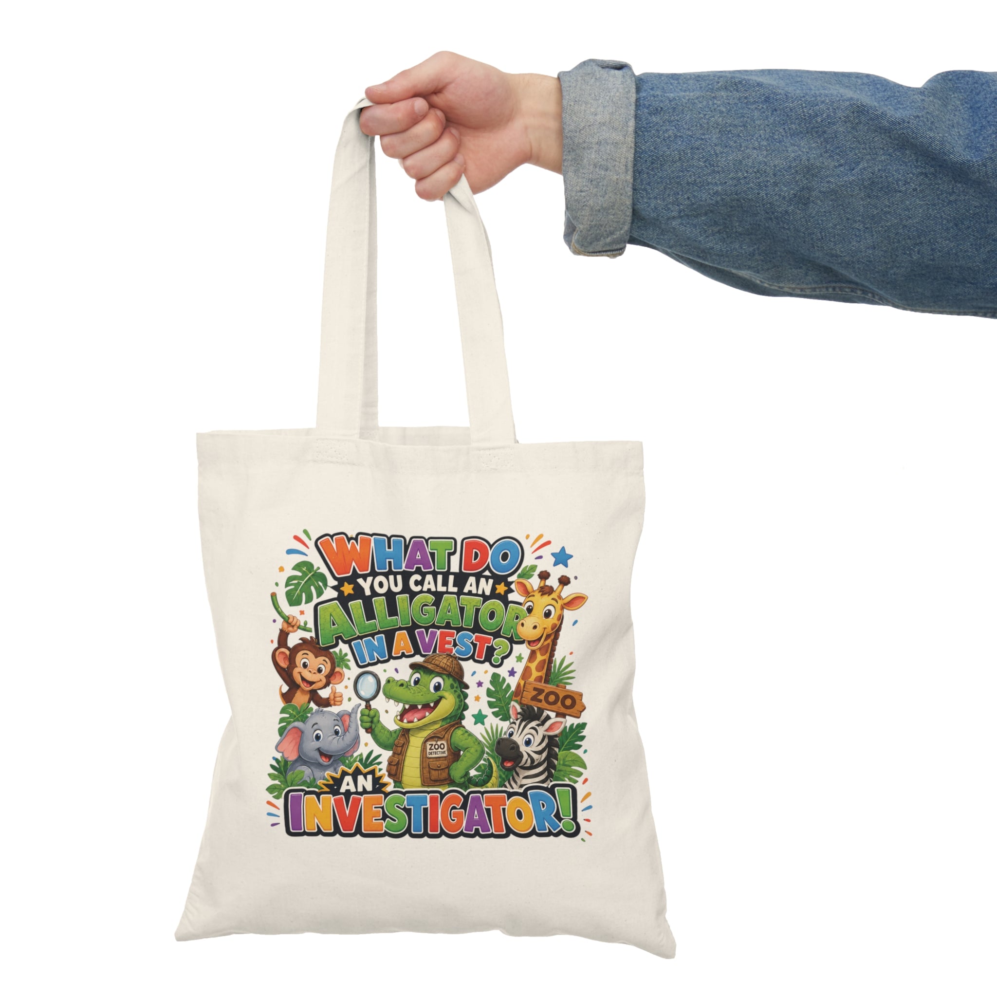 Alligator Investigator Tote Bag | Cute Jungle Animals, Kid Joke Design