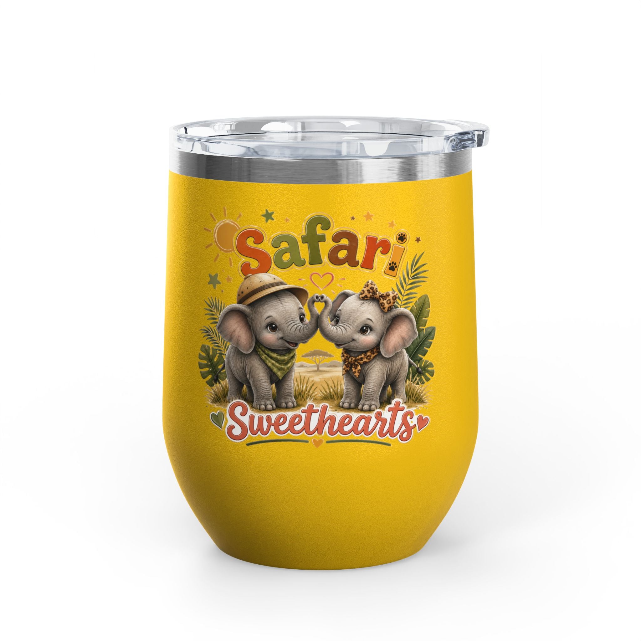 Safari Sweethearts Tumbler – 12oz Insulated Cute Elephant Couples Design