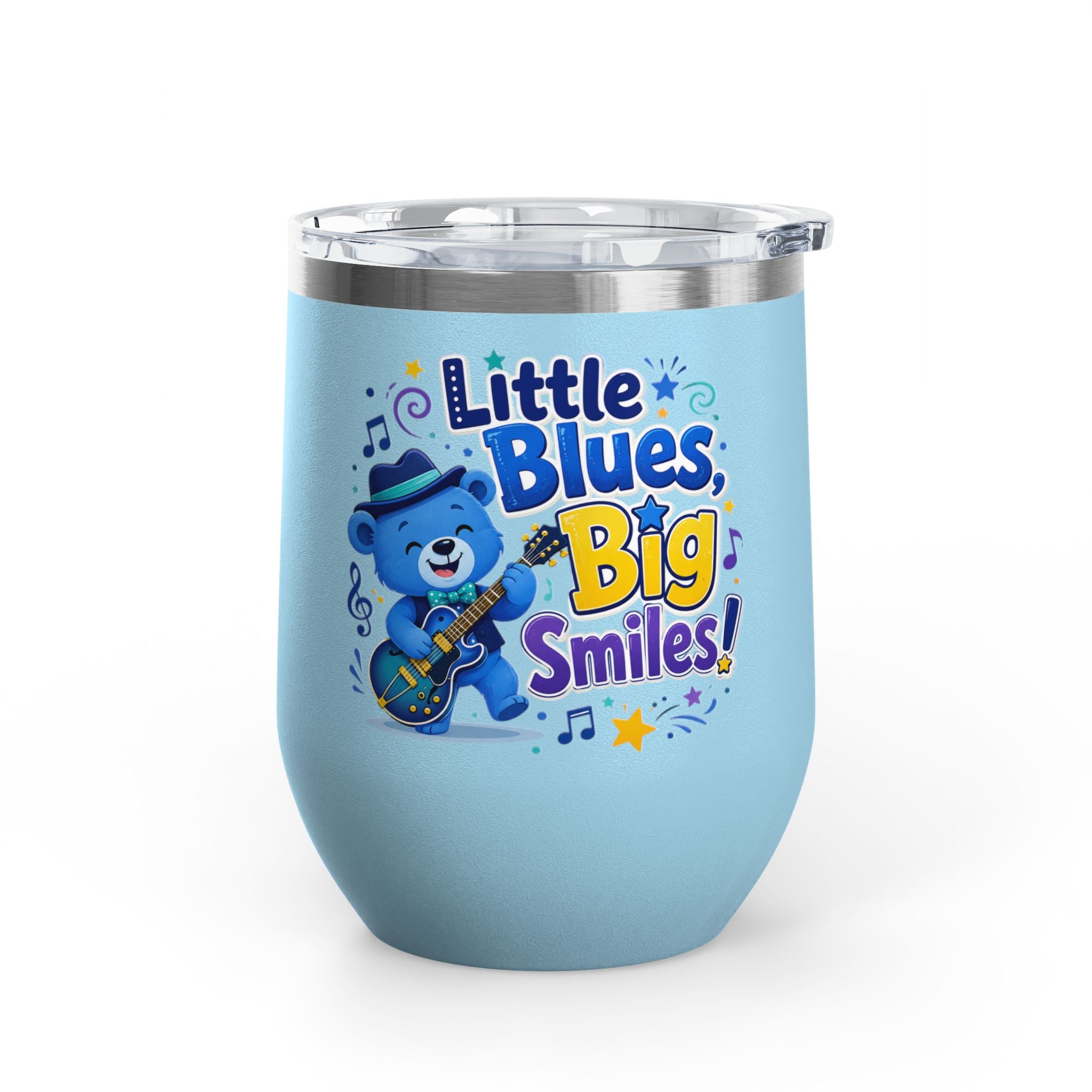 "Little Blues, Big Smiles" Cute Blue Bear Music 12oz Insulated