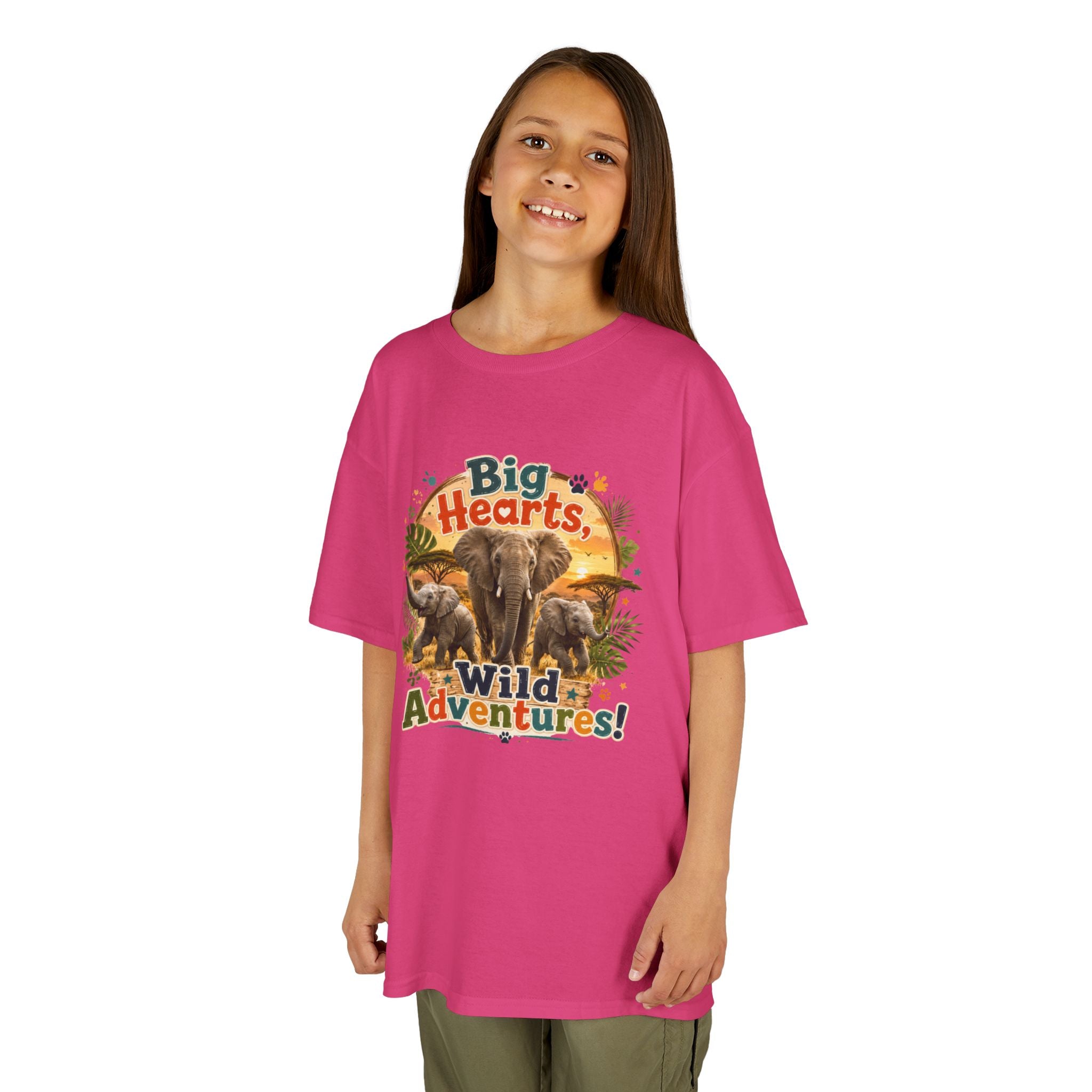 Kids T-Shirt — “Big Hearts, Wild Adventures!” Elephant Safari Shirt for Kids, Cute Animal Adventure Tee