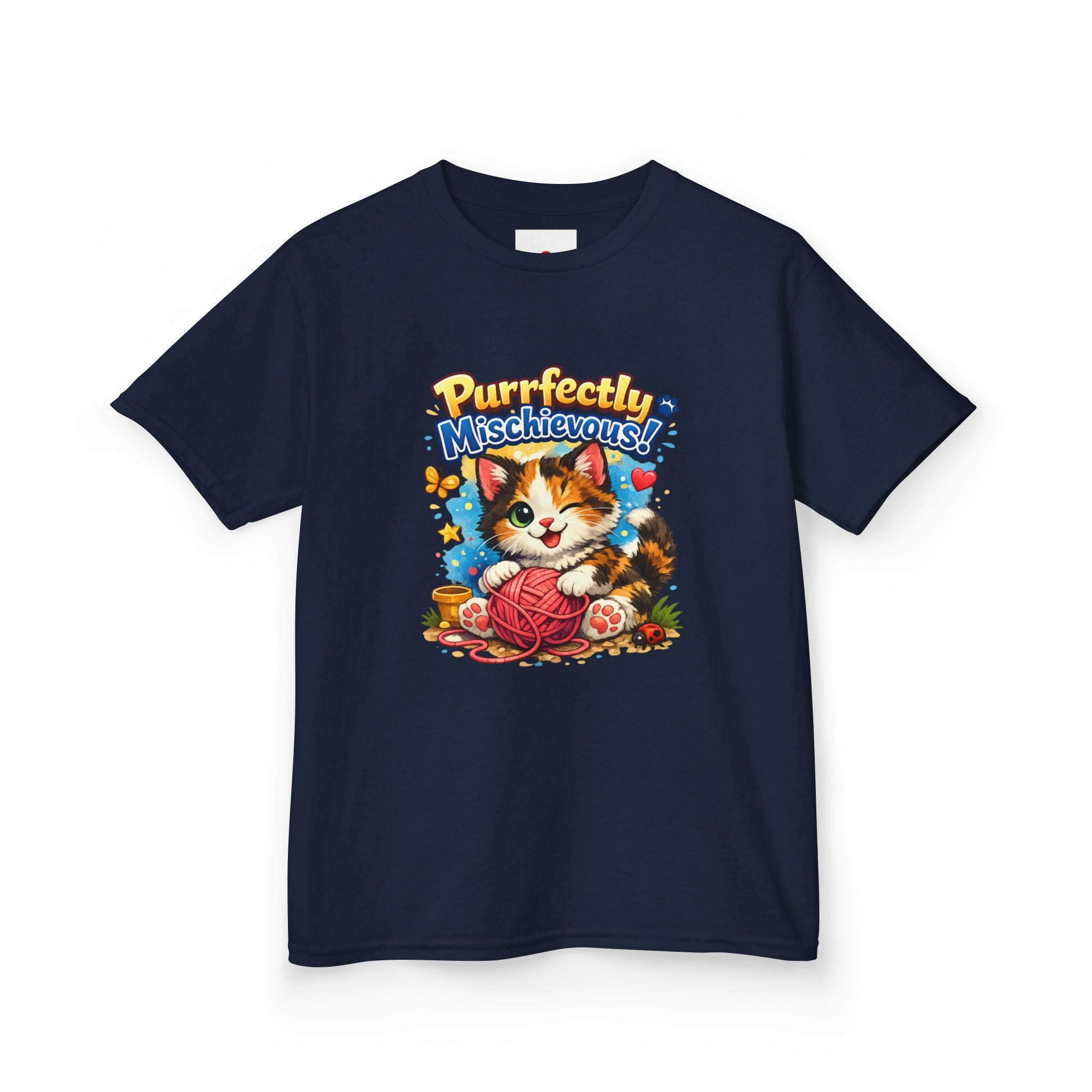 Kids T-Shirt — "Purrfectly Mischievous" Cute Kitten Playing with Yarn