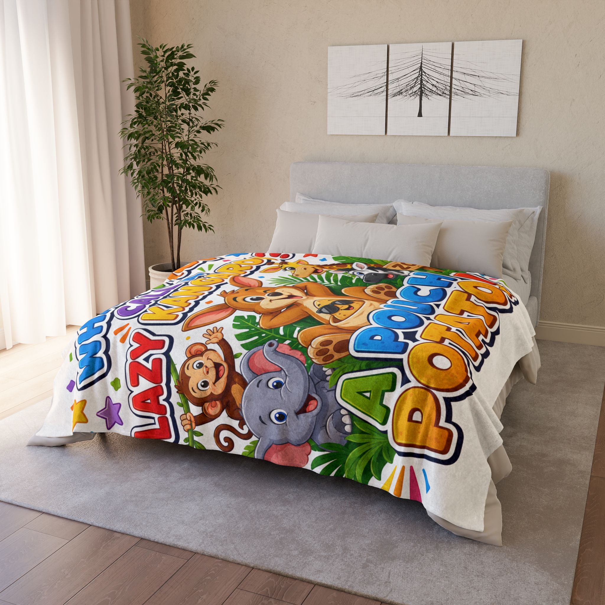 Kids' Funny 'A Pouch Potato' Blanket – Cute Jungle Kangaroo Design