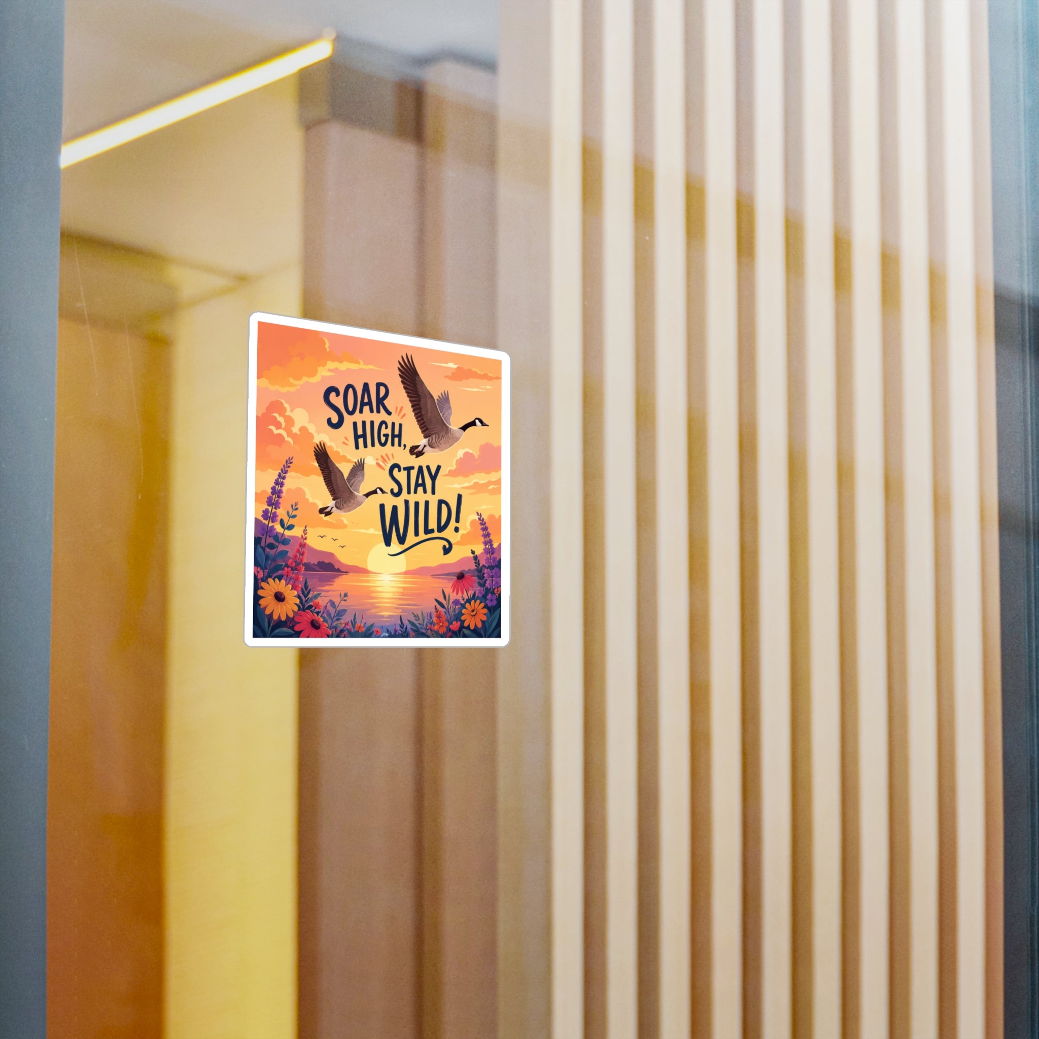 Soar High Stay Wild Vinyl Sticker — Goose Sunset Kiss-Cut Decal