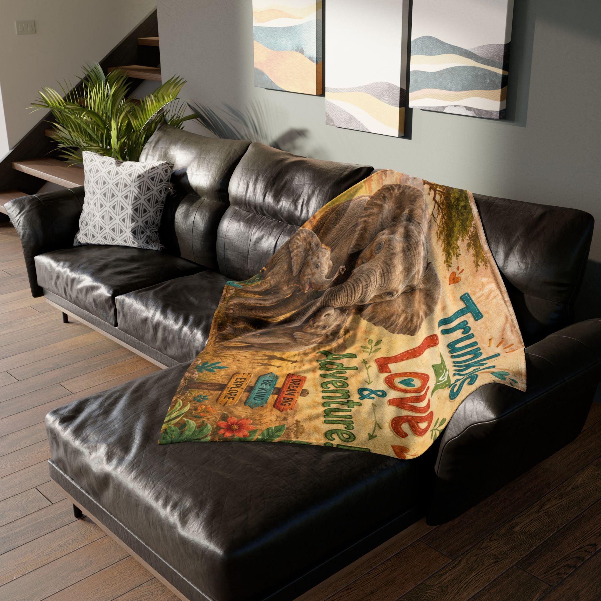 Elephant Family Blanket — "Trunkfuls of Love & Adventure" Plush Throw
