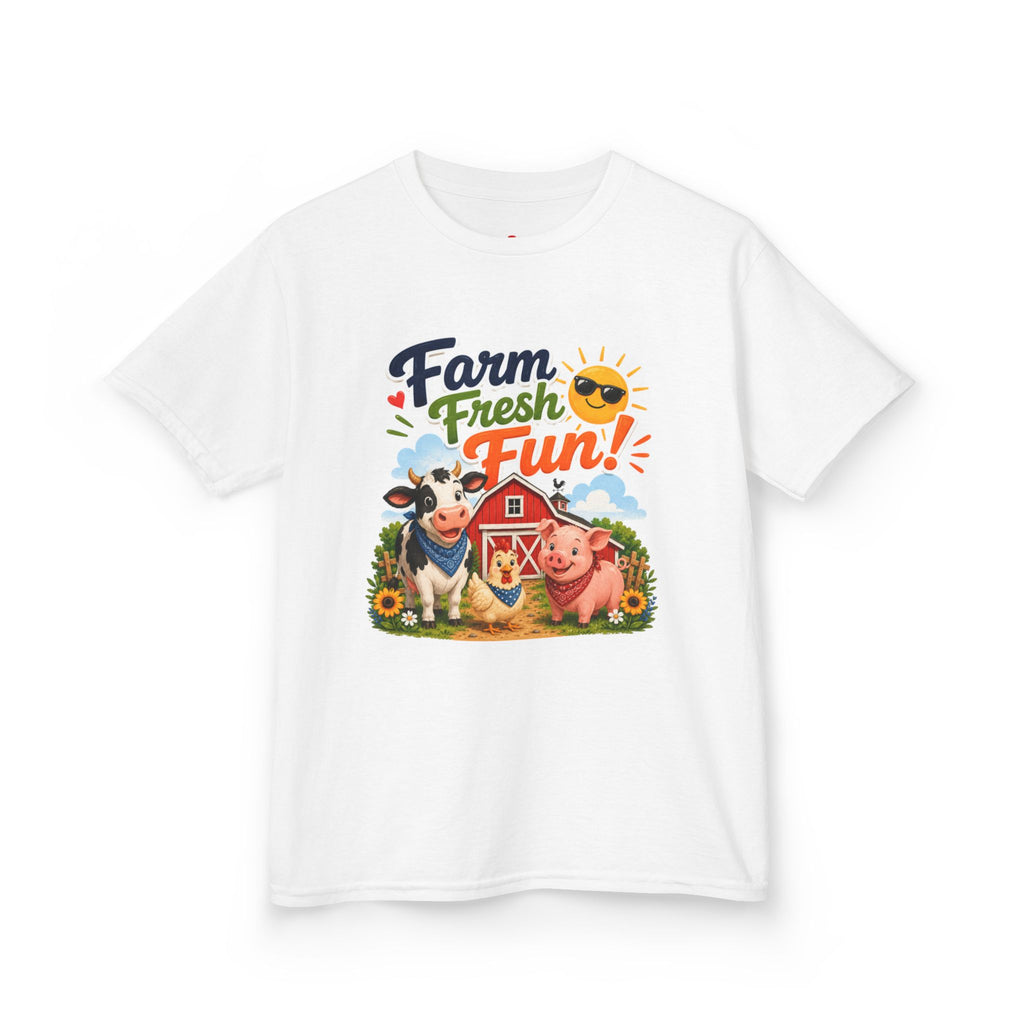 Kids Farm T-Shirt — "Farm Fresh Fun!" Cute Cow & Pig Toddler Tee