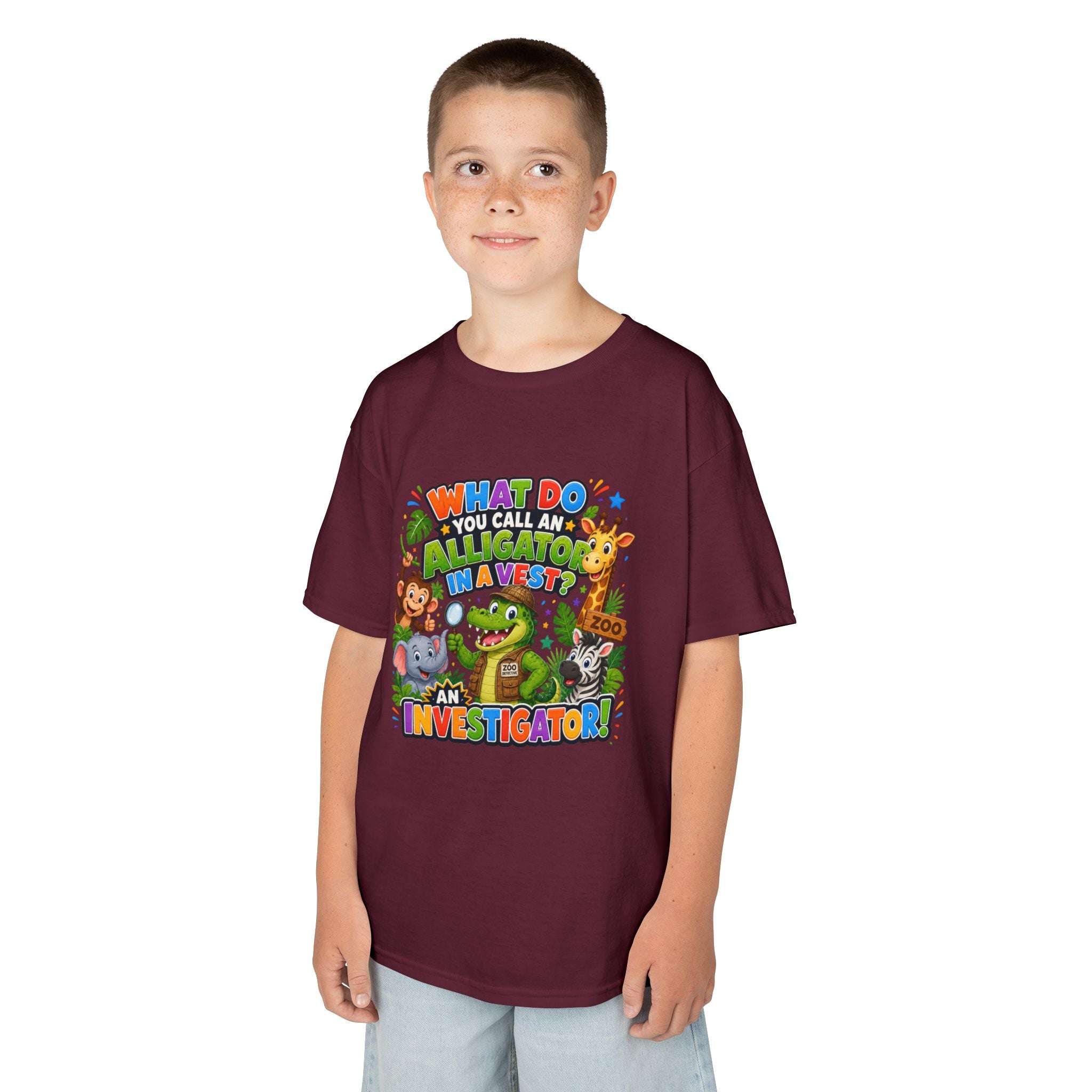 What Do You Call An Alligator? Investigator Kids T-Shirt | Cute Jungle Animals Puzzle