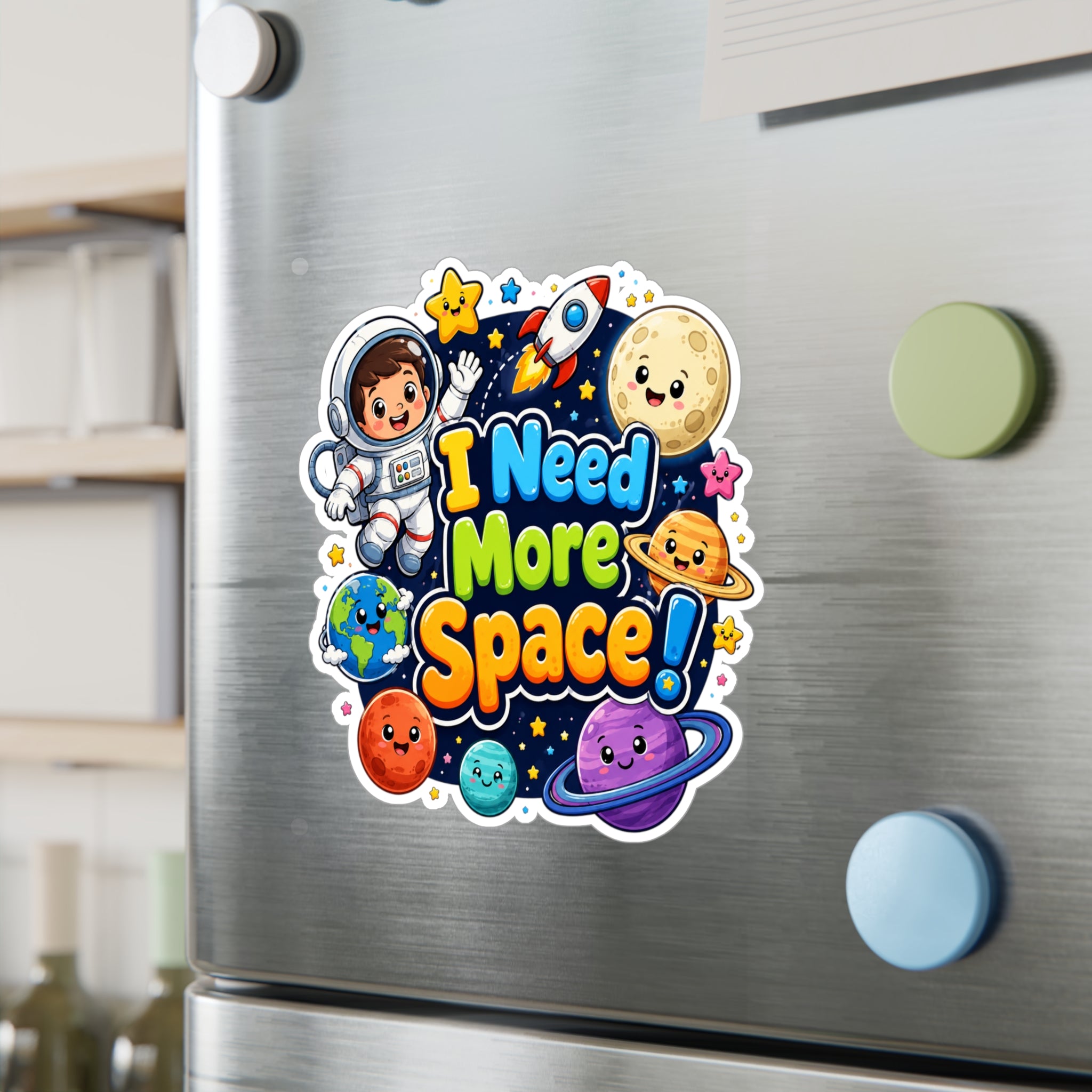 I Need More Space! Cute Space Astronaut Kiss-Cut Vinyl Sticker