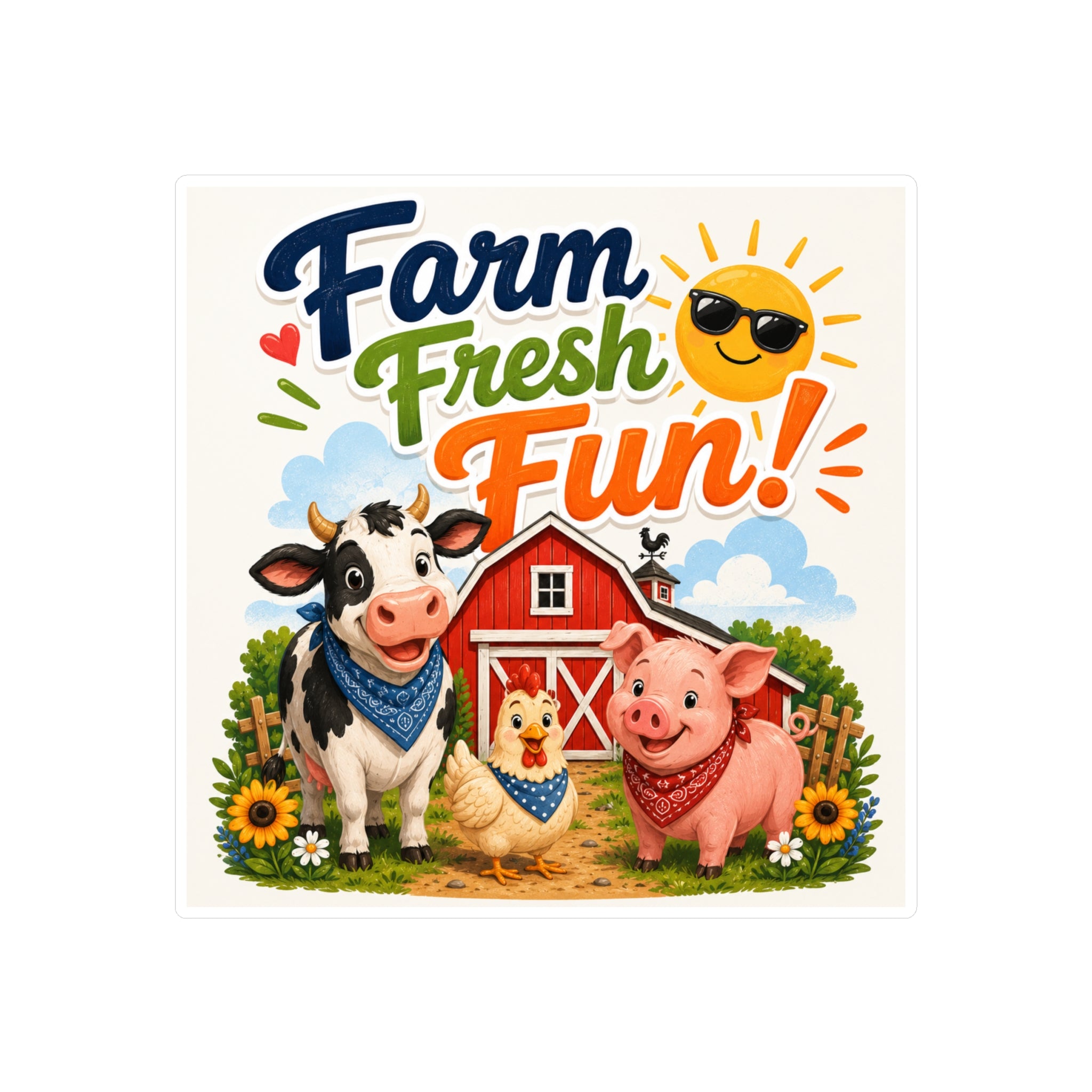Farm Fresh Fun! Vinyl Sticker — Cute Barnyard Animal Decal