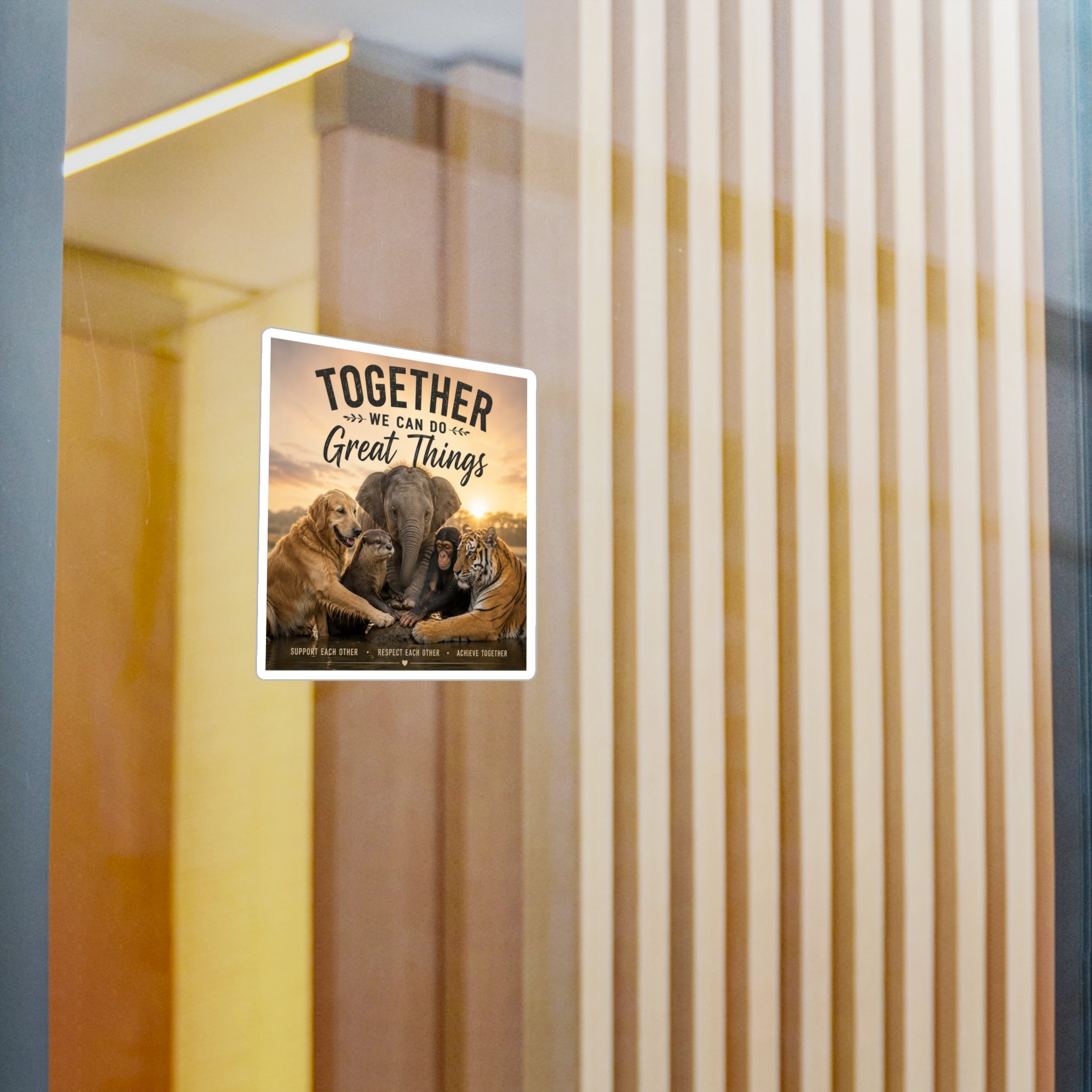 Kiss-Cut Vinyl Decal — "Together We Can Do Great Things" Animal Unity Sticker