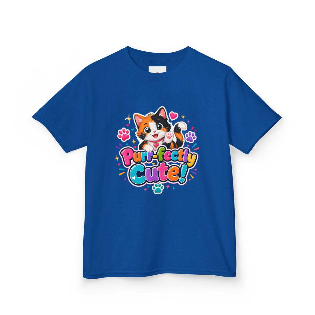 Kids T-Shirt — “Purr-fectly Cute!” Calico Kitten Graphic Tee for Children