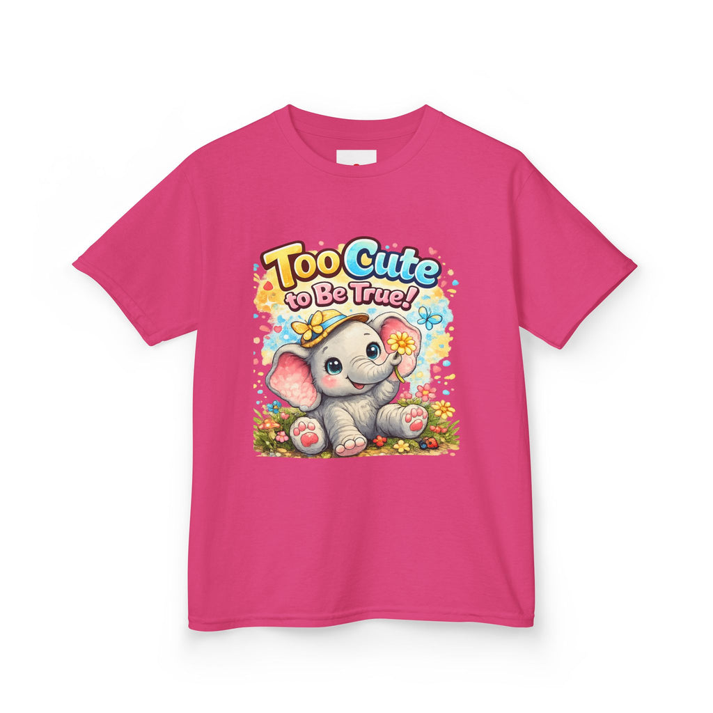 Kids Tee — "Too Cute to Be True" Elephant Graphic