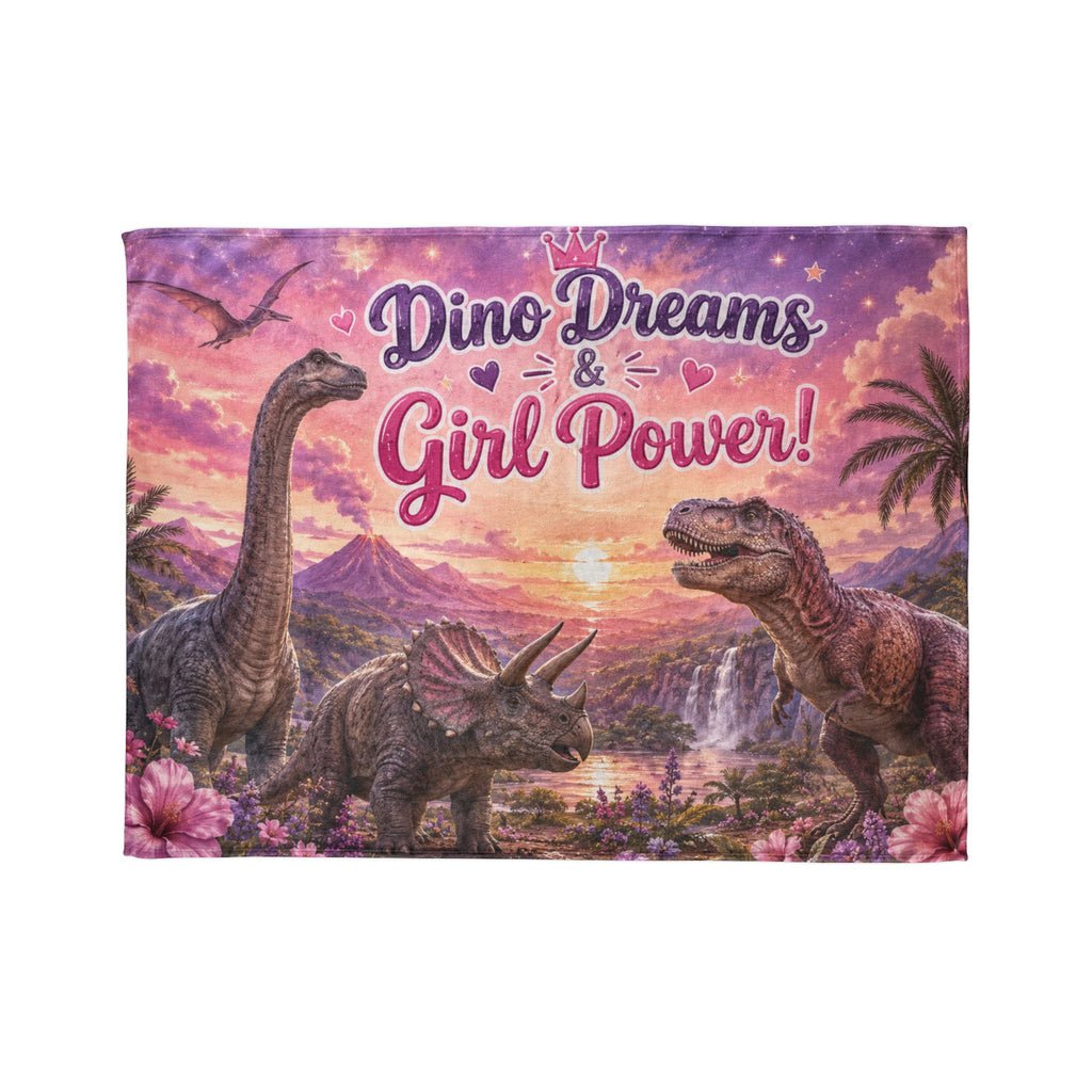 Dino Dreams & Girl Power! Polyester Blanket — Girls' Pink Dinosaur Throw