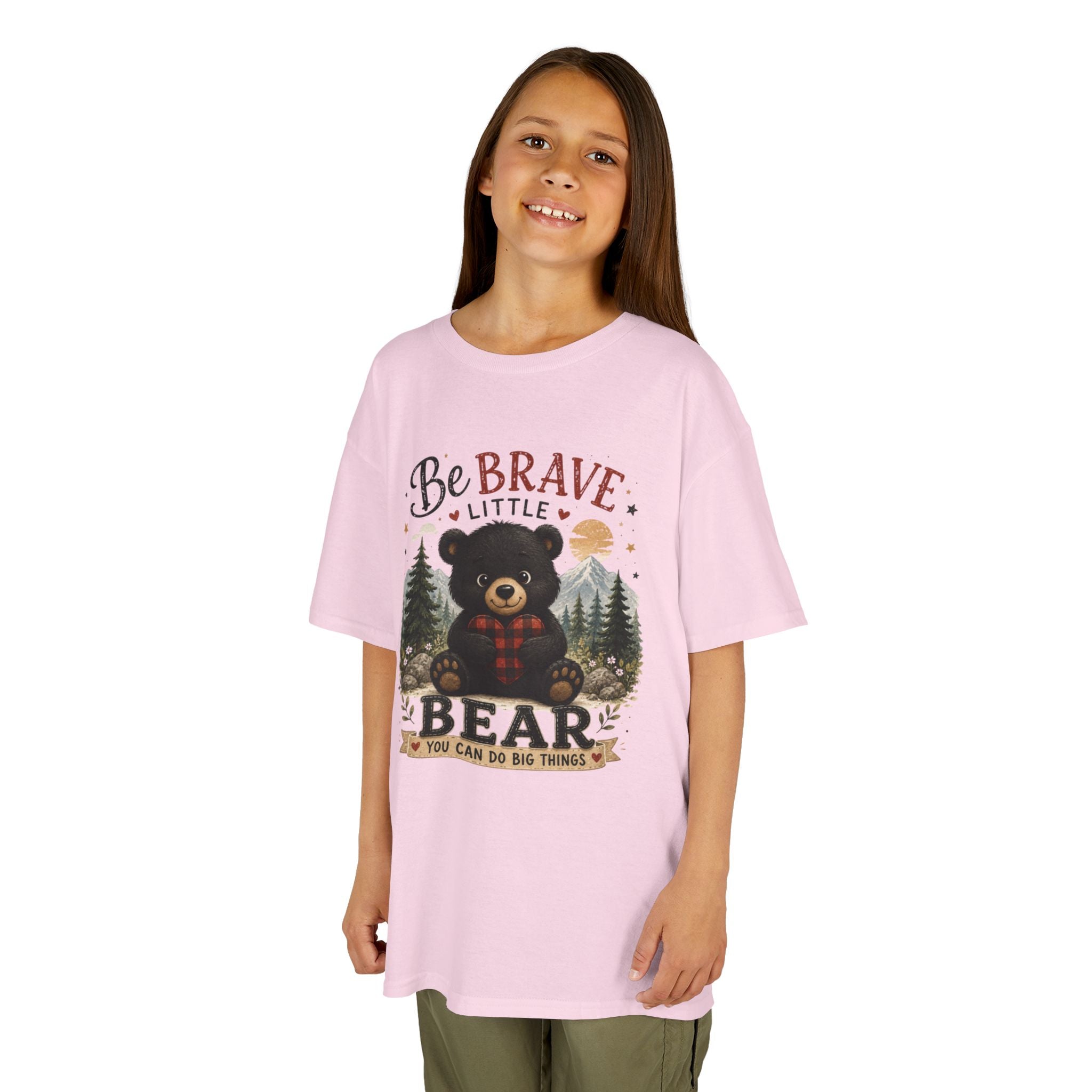 Kids T‑Shirt — "Be Brave Little Bear" Cute Woodland Bear Tee for Children, Inspirational Adventure Gift