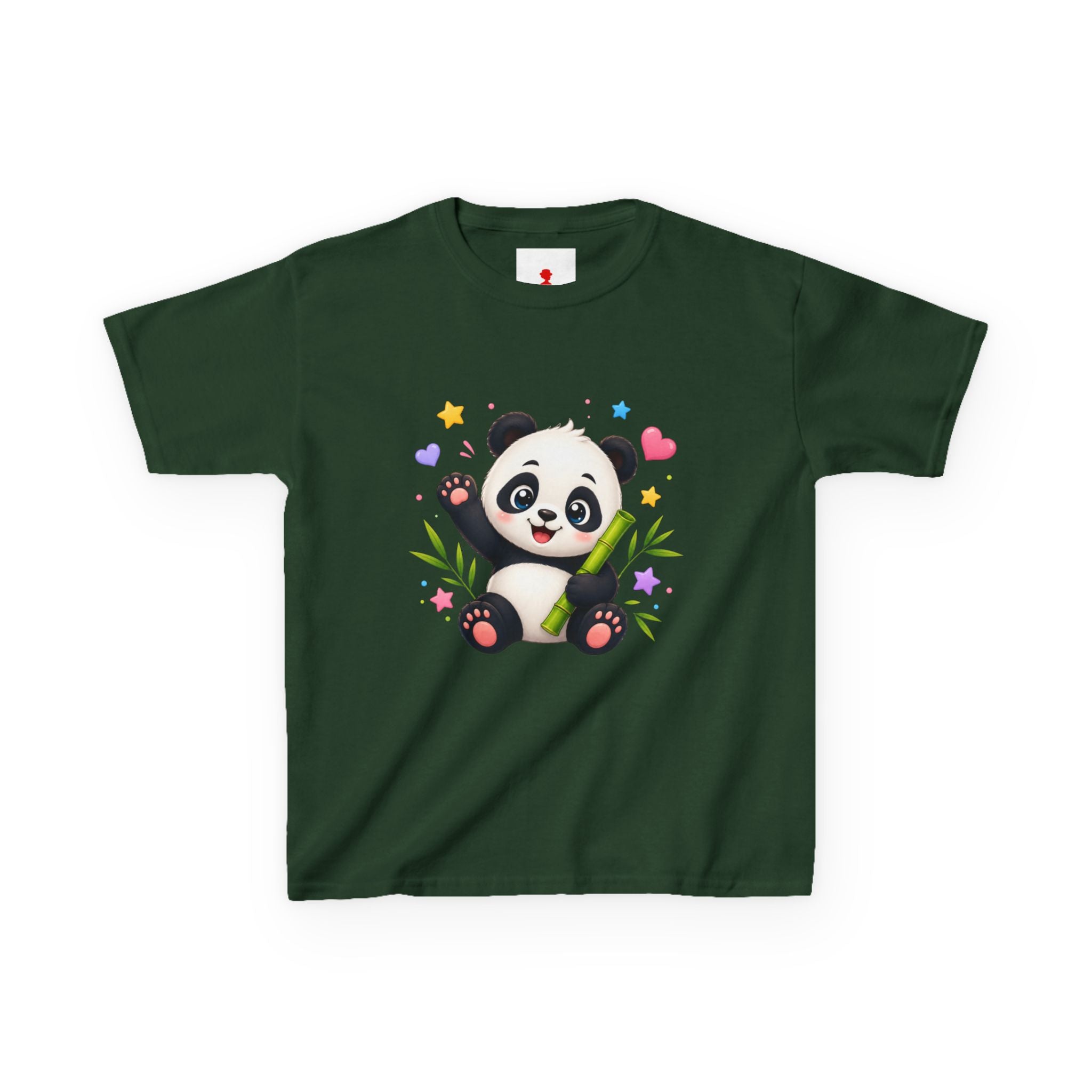 Cute Panda Kids T‑Shirt — Smiling Baby Panda with Hearts & Bamboo